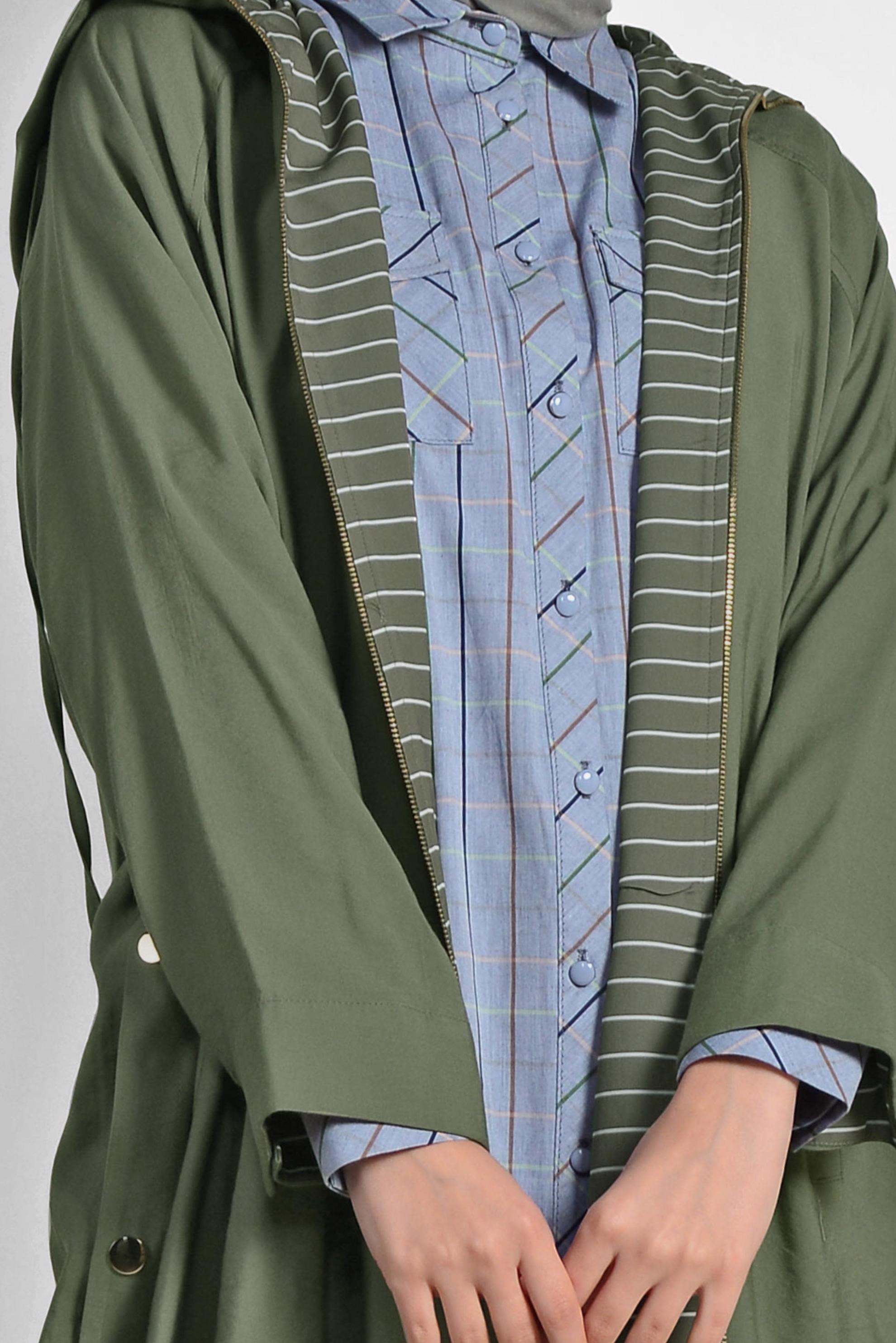 Tesettür giyim HAKİ YANLARI ÇITÇITLI ÖNDEN FERMUARLI GİY ÇIK 4103