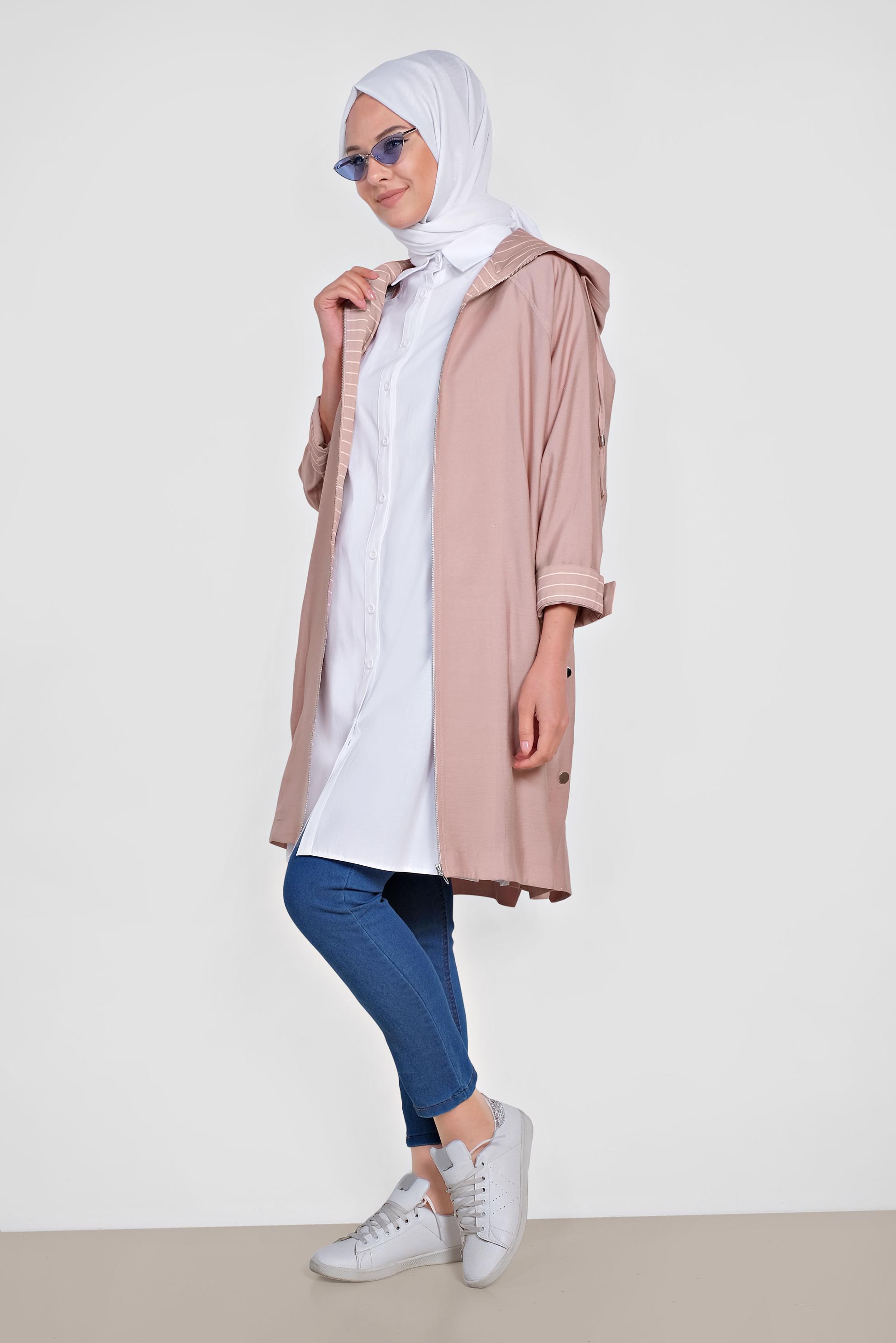 Tesettür giyim PUDRA YANLARI ÇITÇITLI ÖNDEN FERMUARLI GİY ÇIK 4103