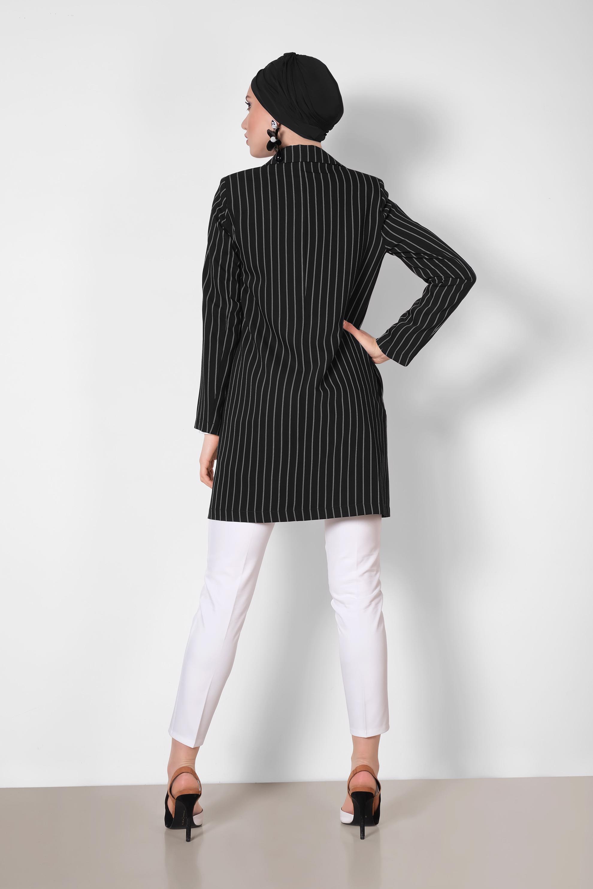 Tesettür giyim SİYAH ÇİZGİ DESENLİ BLAZER CEKET 4166