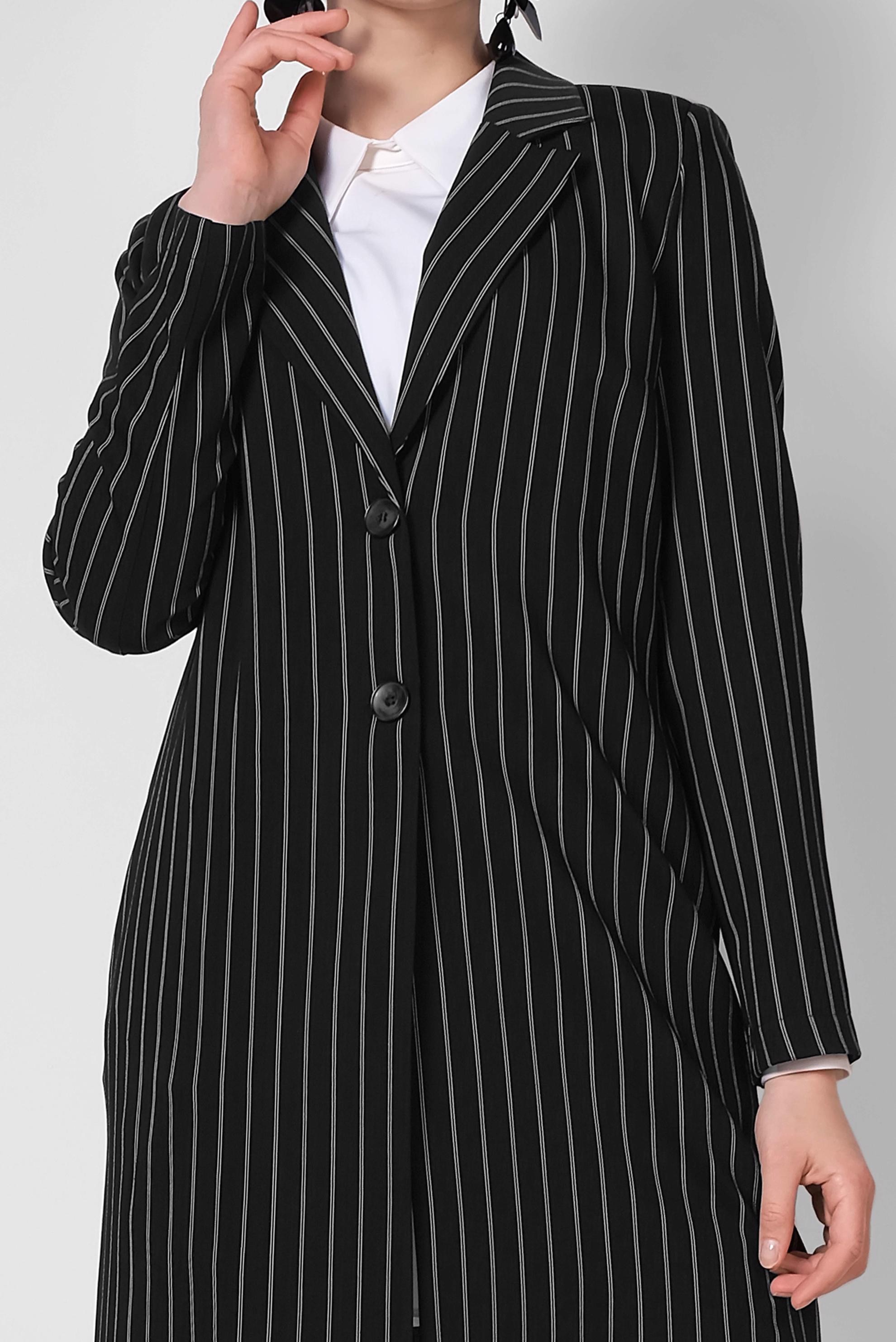 Tesettür giyim SİYAH ÇİZGİ DESENLİ BLAZER CEKET 4166