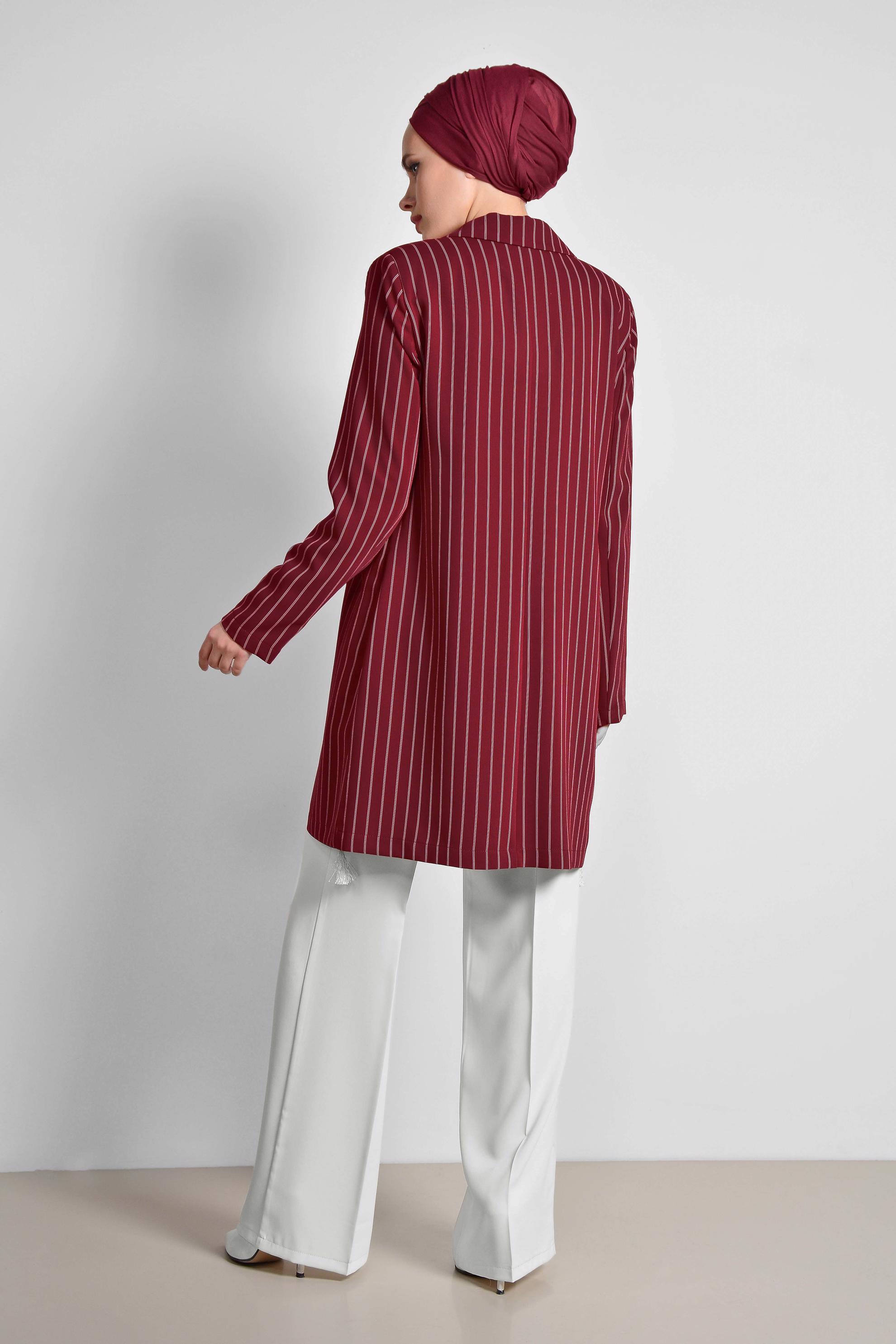 Tesettür giyim BORDO ÇİZGİ DESENLİ BLAZER CEKET 4166