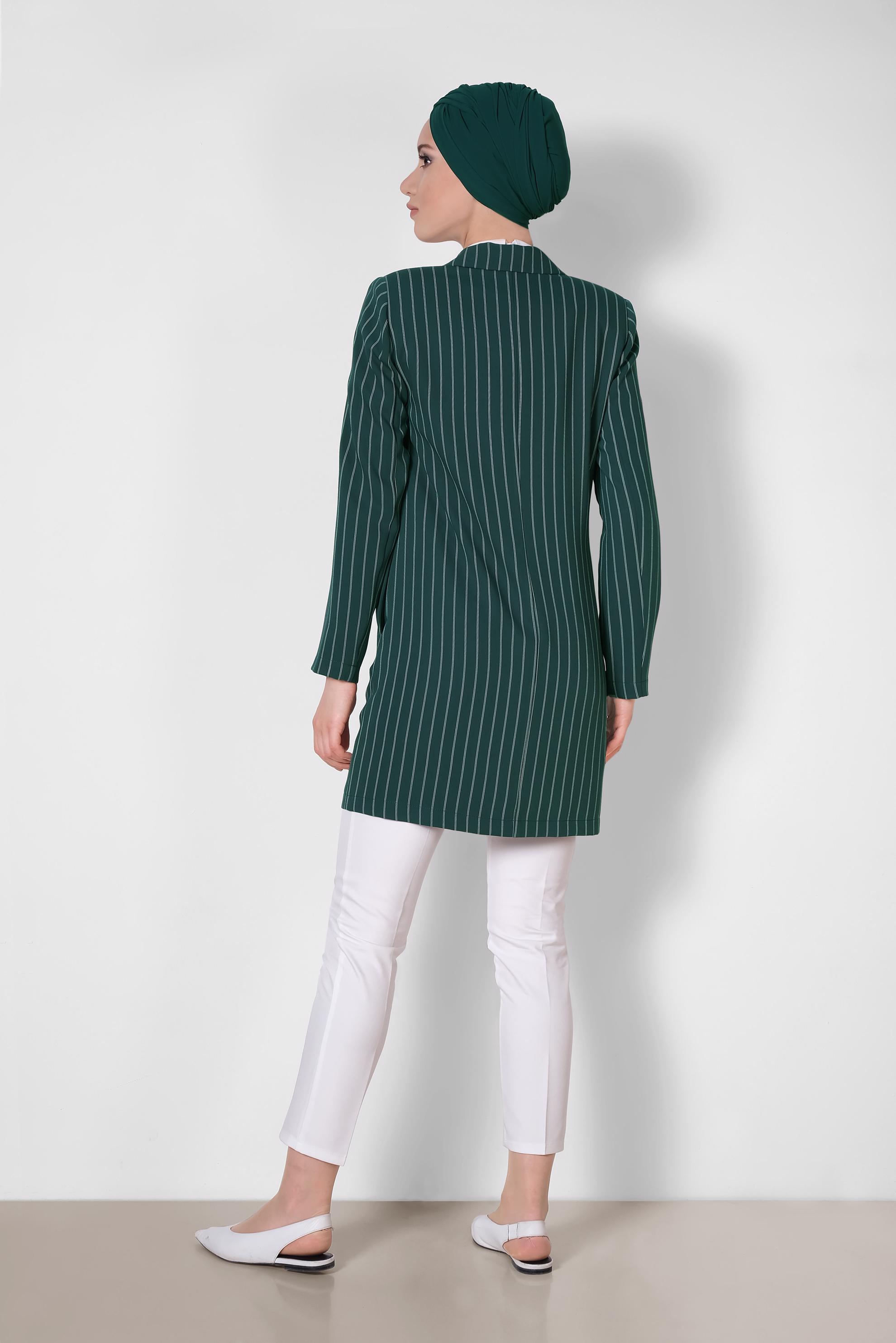 Tesettür giyim YEŞİL ÇİZGİ DESENLİ BLAZER CEKET 4166