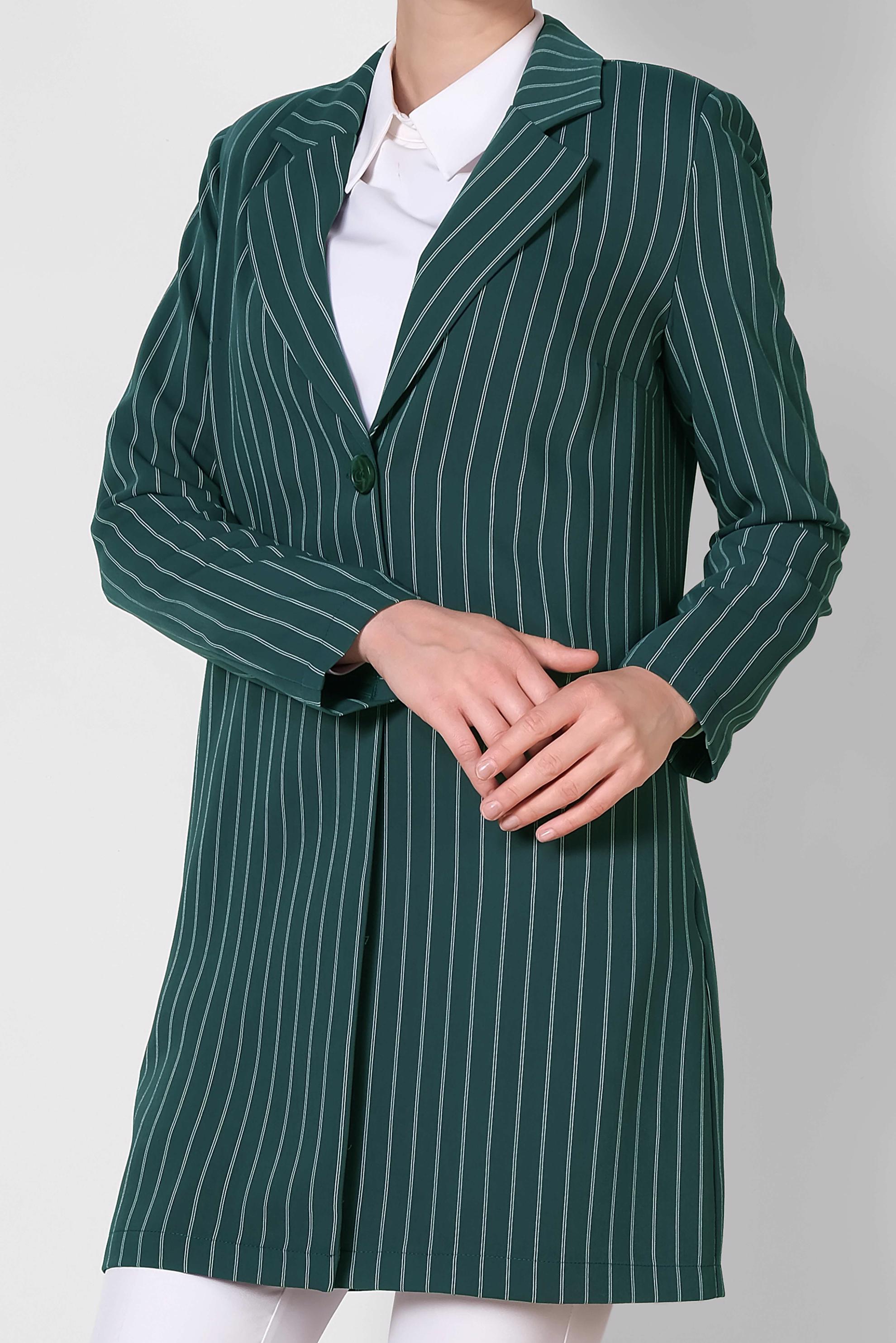 Tesettür giyim YEŞİL ÇİZGİ DESENLİ BLAZER CEKET 4166