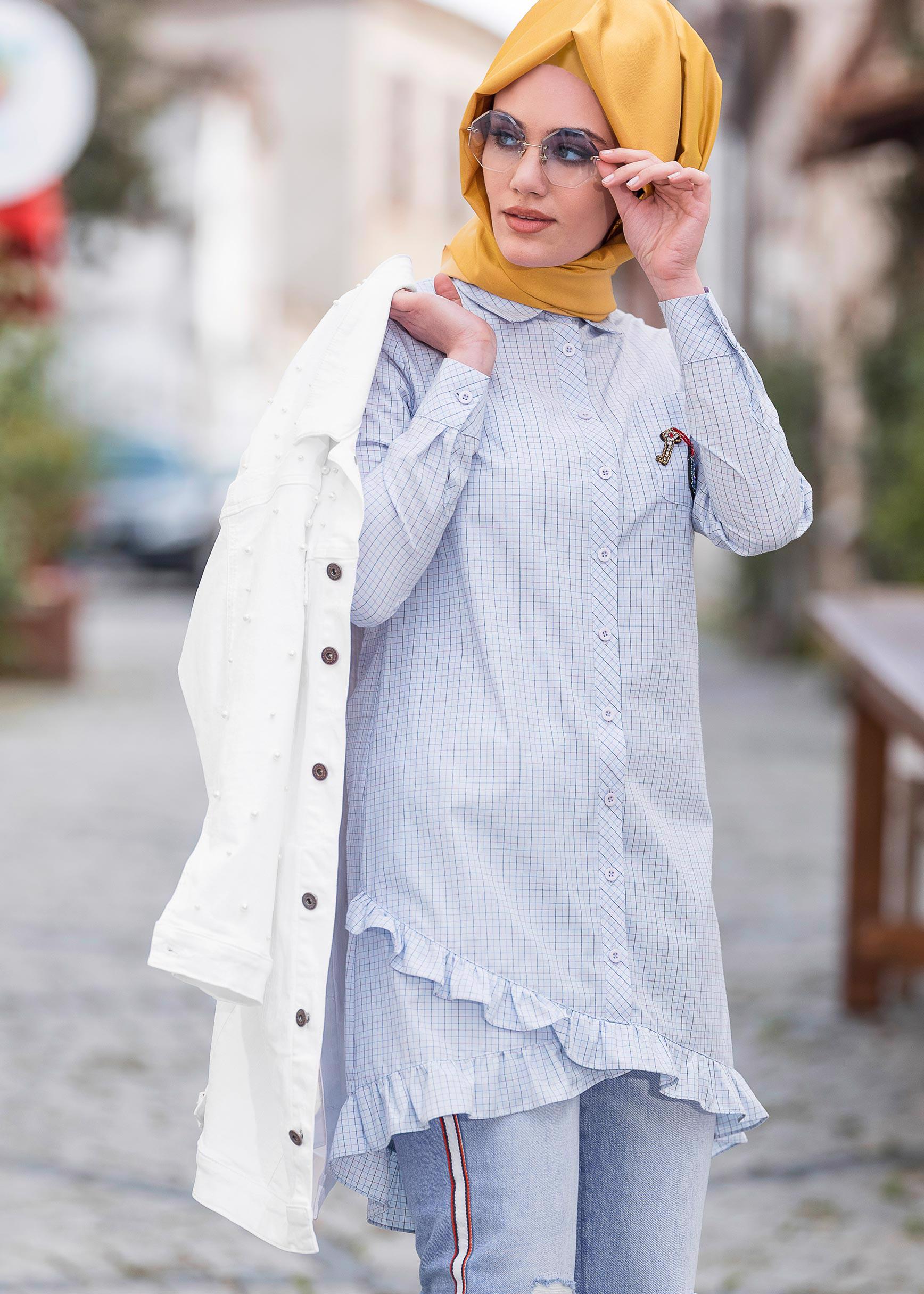 Tesettür giyim BEYAZ İNCİLİ DENİM CEKET 4170