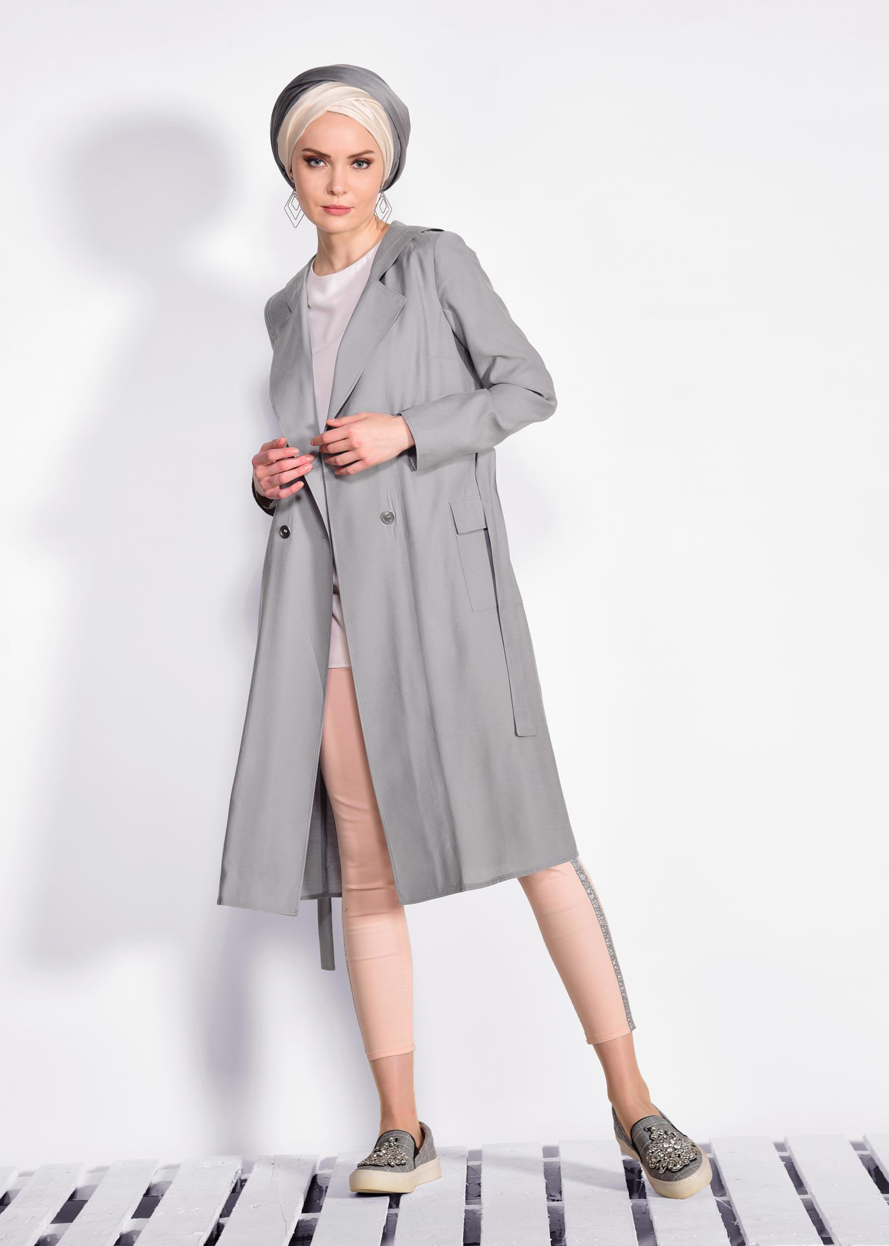 Vêtements hijab GRIS PARDESSUS À CAPUCHE 4178