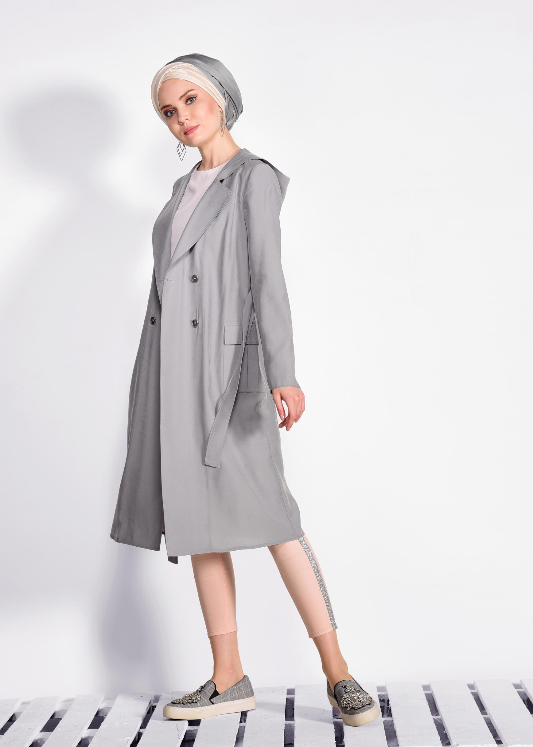 Vêtements hijab GRIS PARDESSUS À CAPUCHE 4178