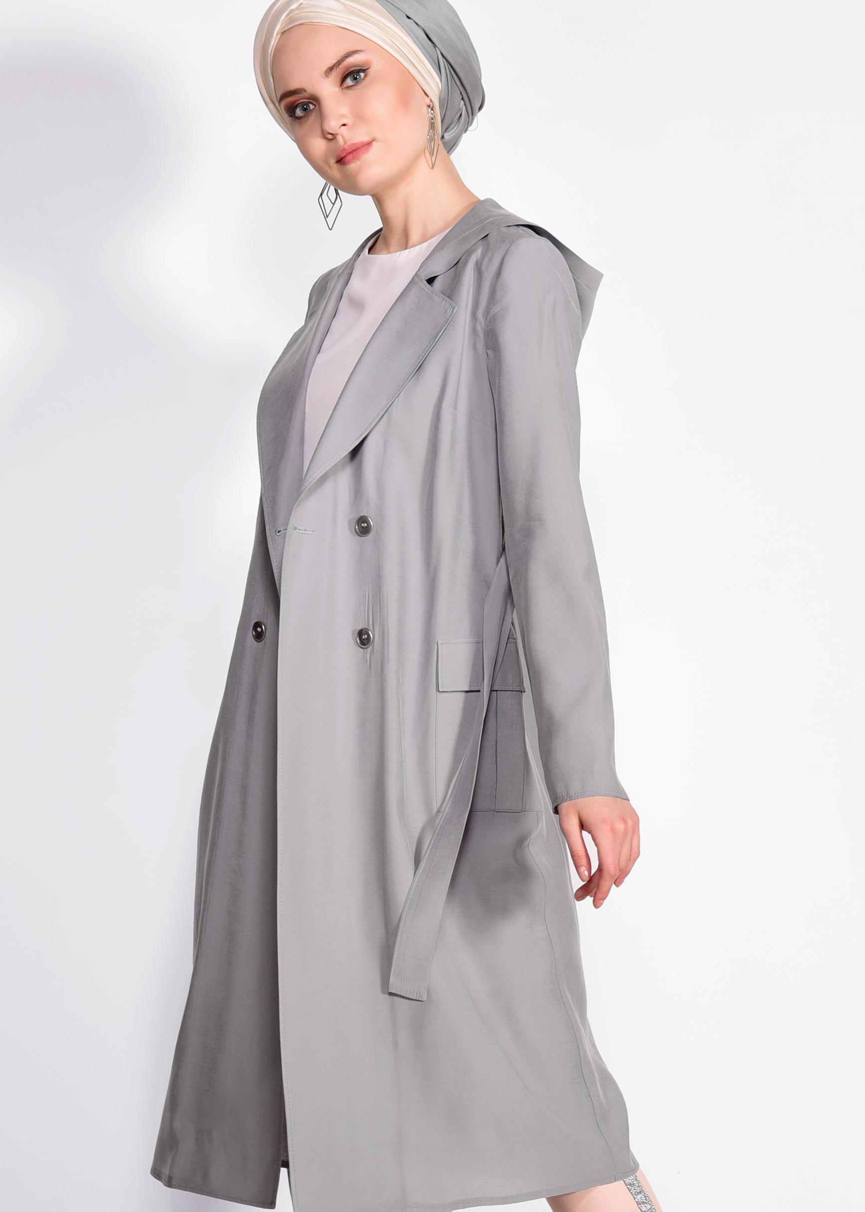 Vêtements hijab GRIS PARDESSUS À CAPUCHE 4178