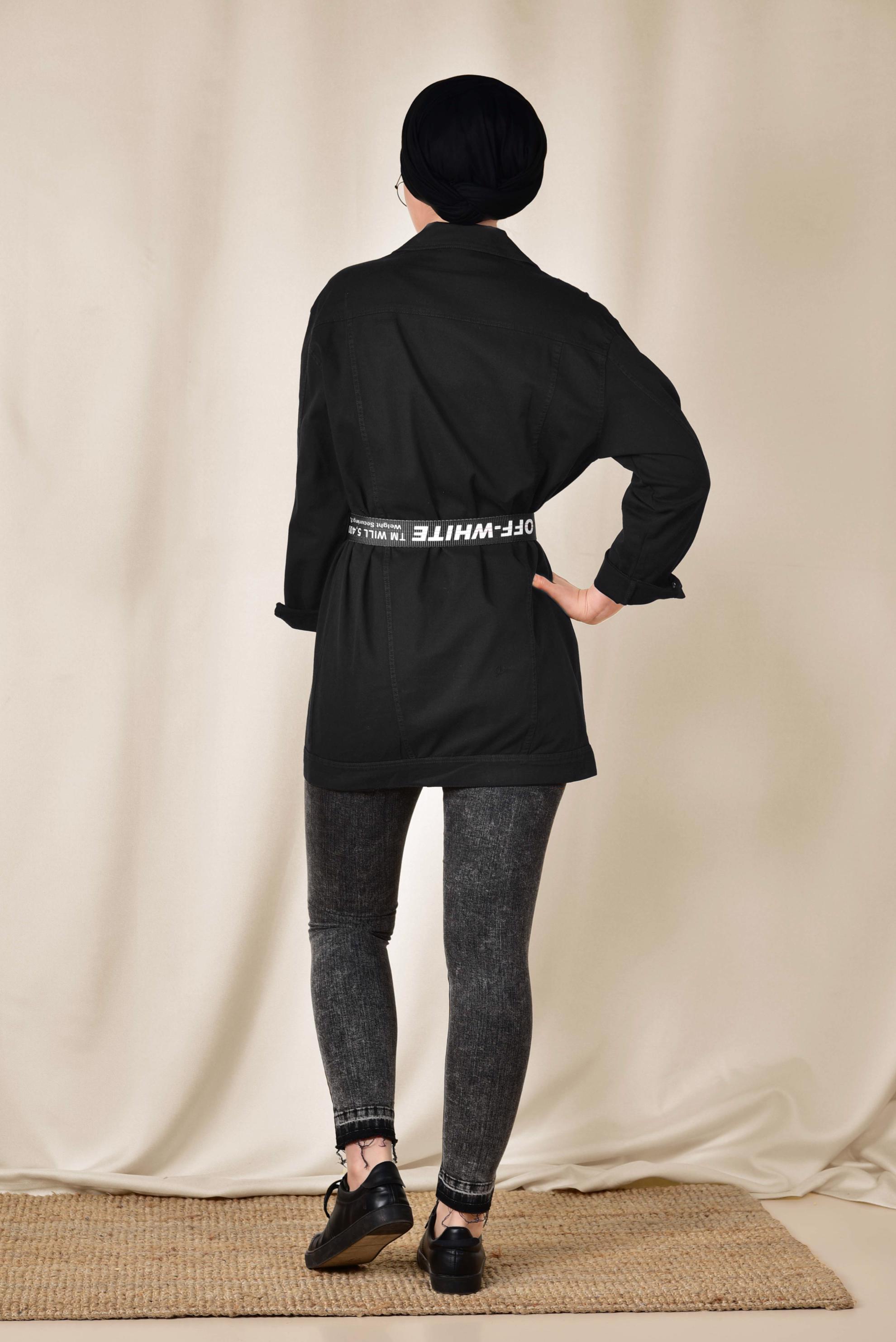 Tesettür giyim SİYAH MEVSİMLİK İNCE CEKET 4208