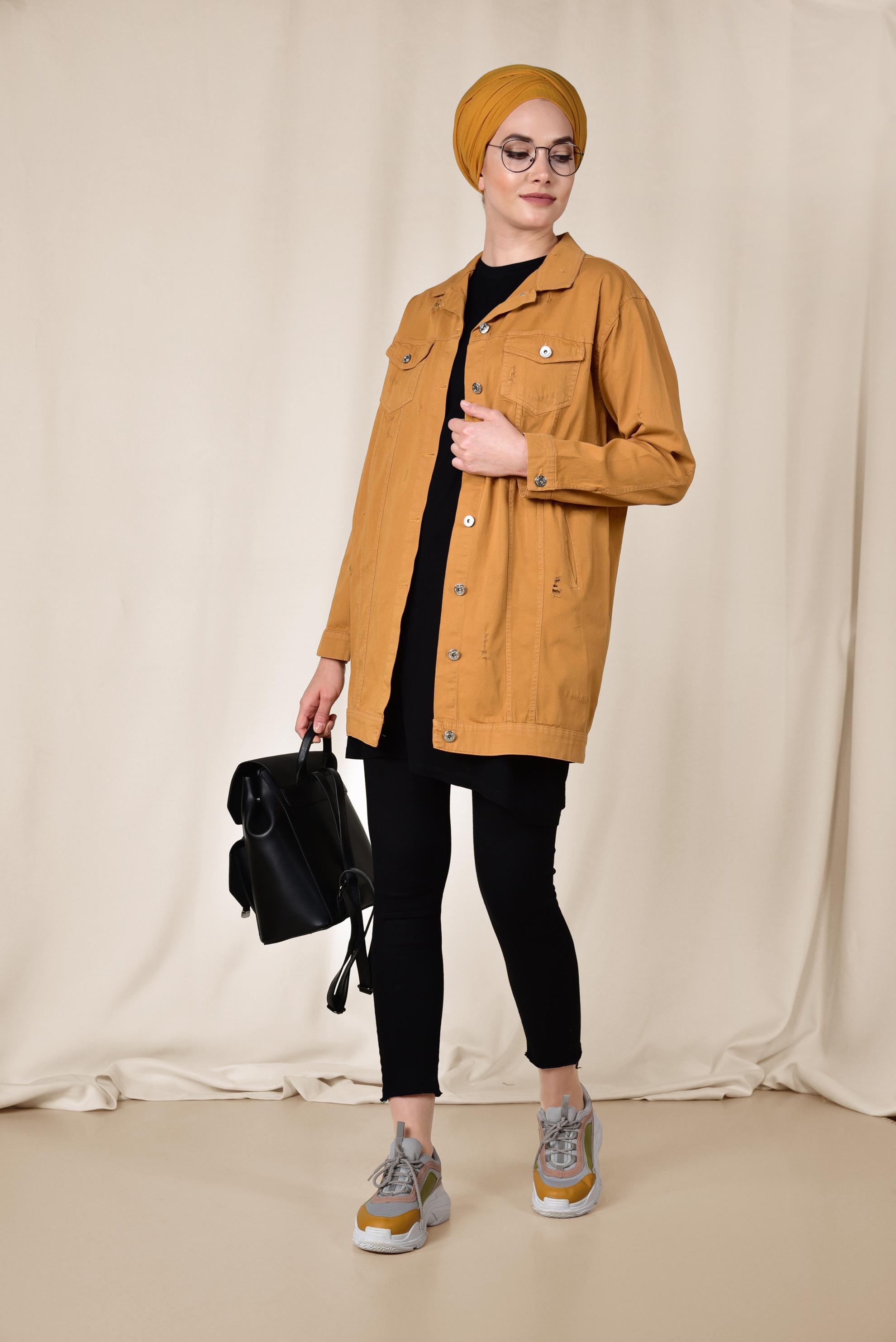 Tesettür giyim SARI MEVSİMLİK İNCE CEKET 4208