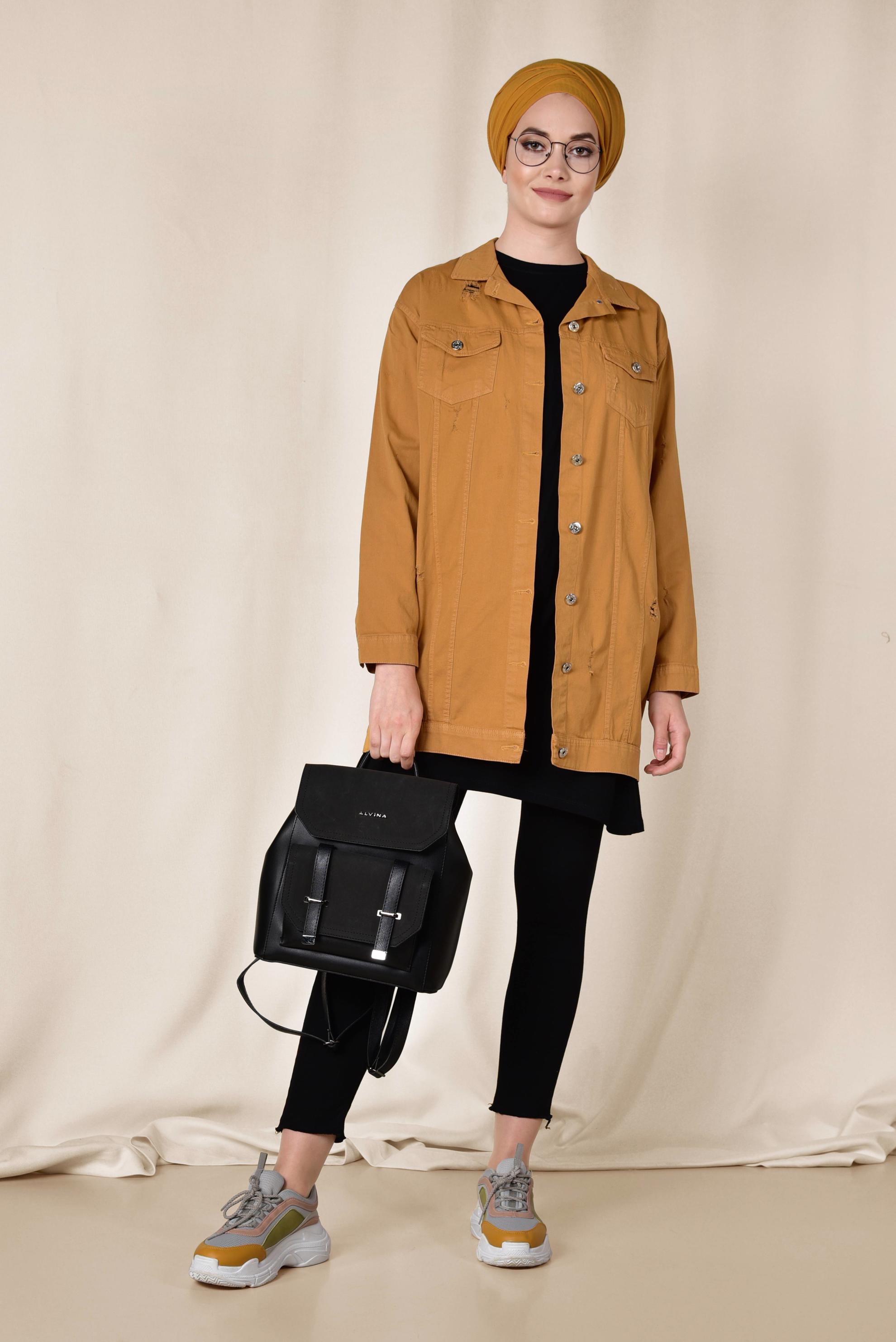 Tesettür giyim SARI MEVSİMLİK İNCE CEKET 4208