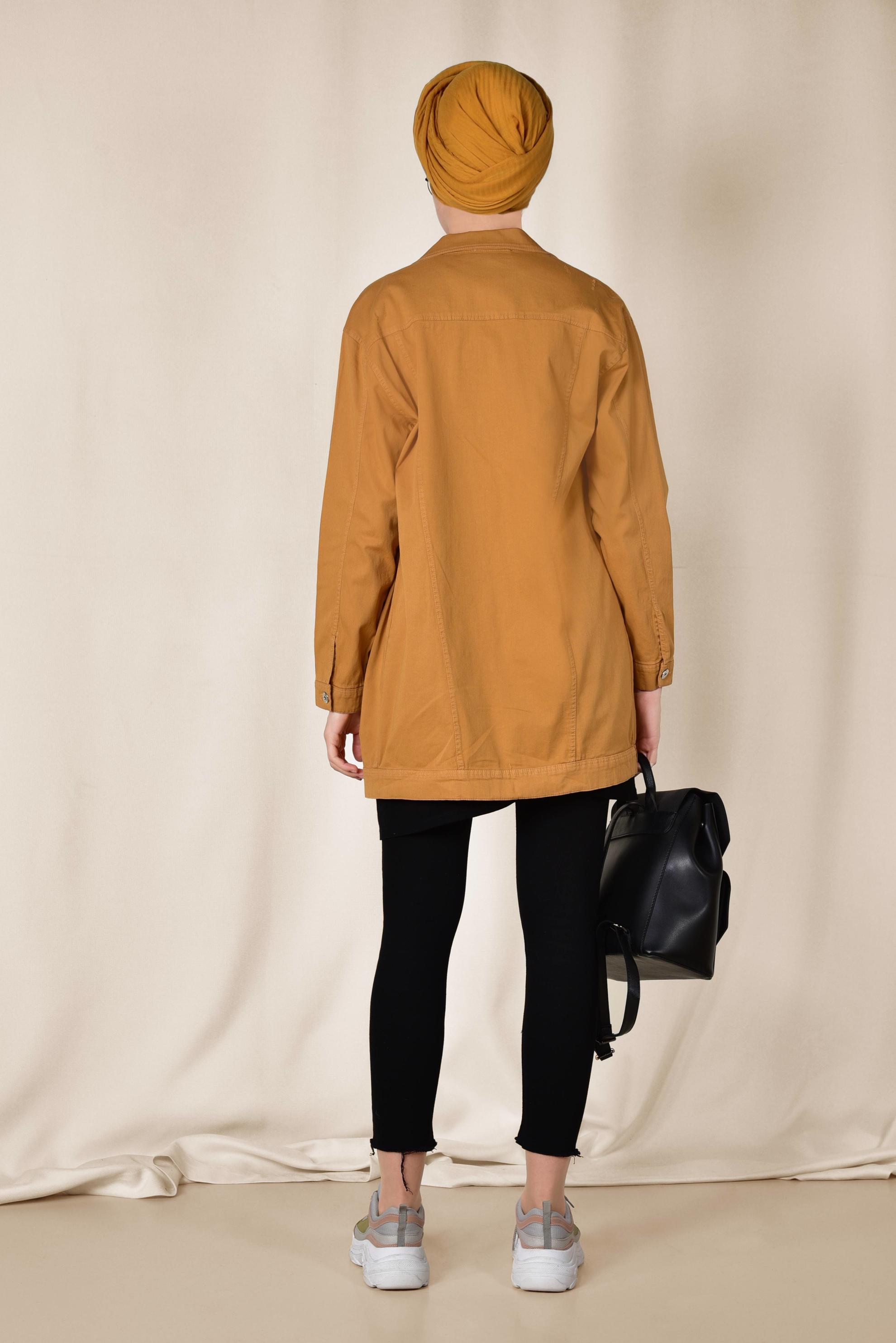 Tesettür giyim SARI MEVSİMLİK İNCE CEKET 4208