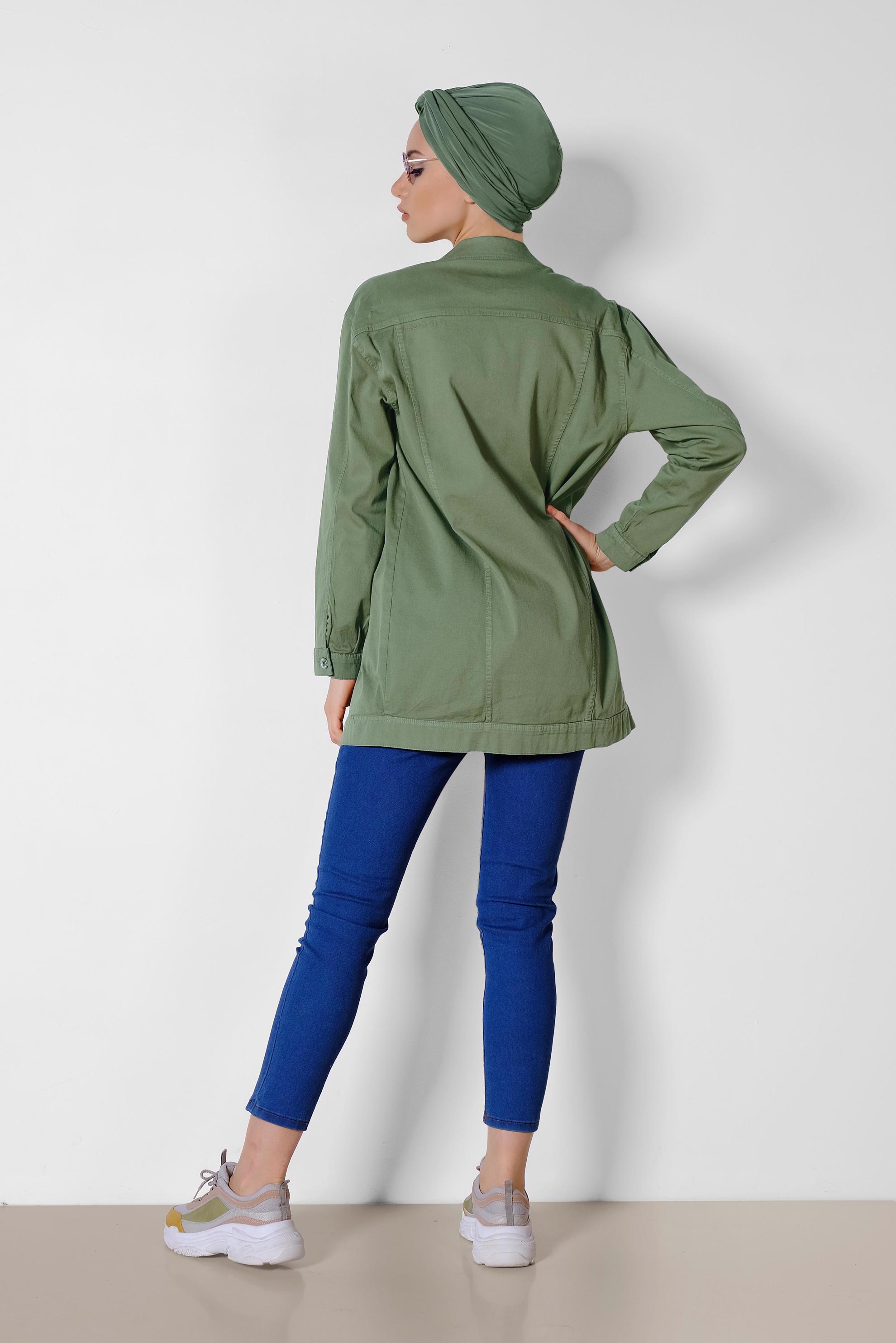 Tesettür giyim HAKİ MEVSİMLİK İNCE CEKET 4208