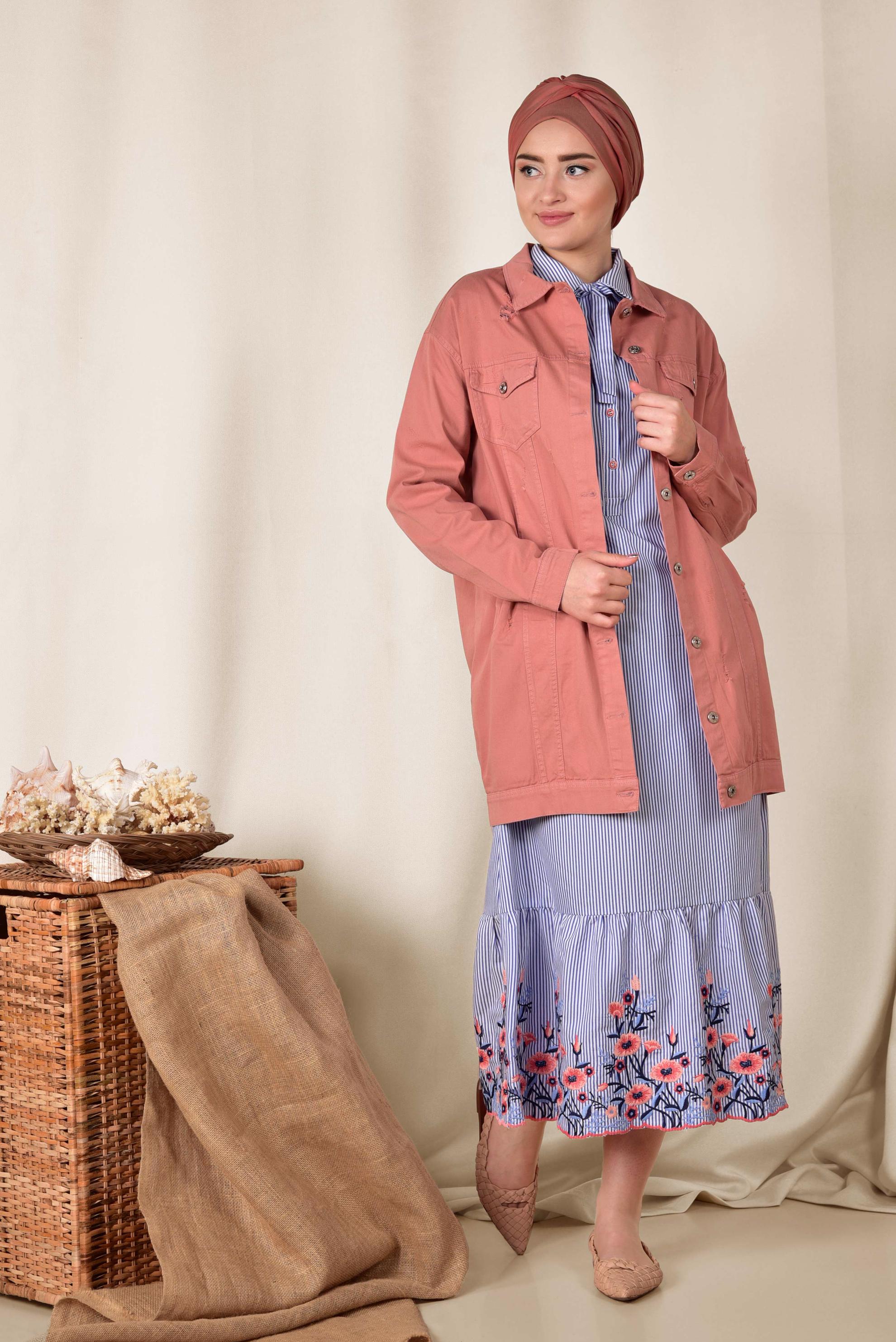 Tesettür giyim PUDRA MEVSİMLİK İNCE CEKET 4208