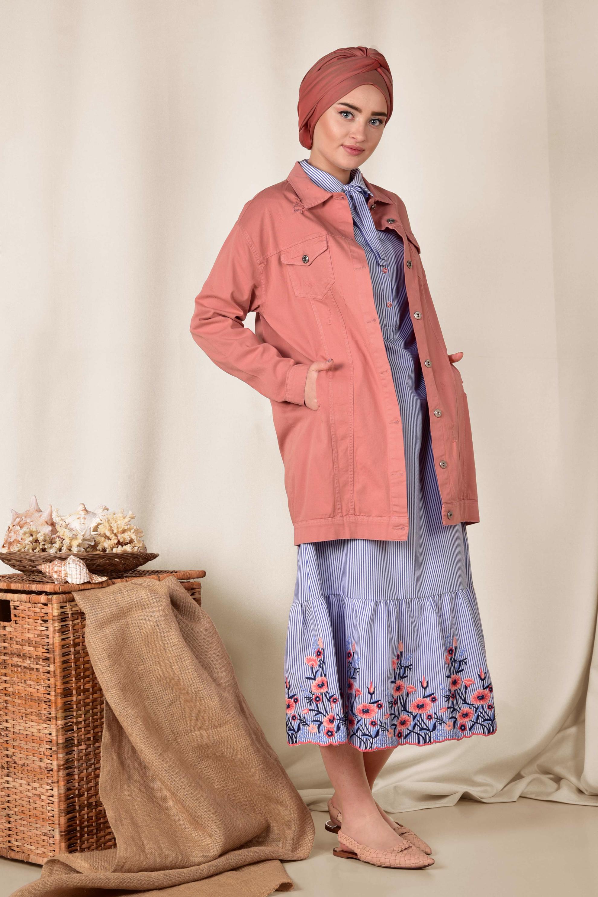 Tesettür giyim PUDRA MEVSİMLİK İNCE CEKET 4208