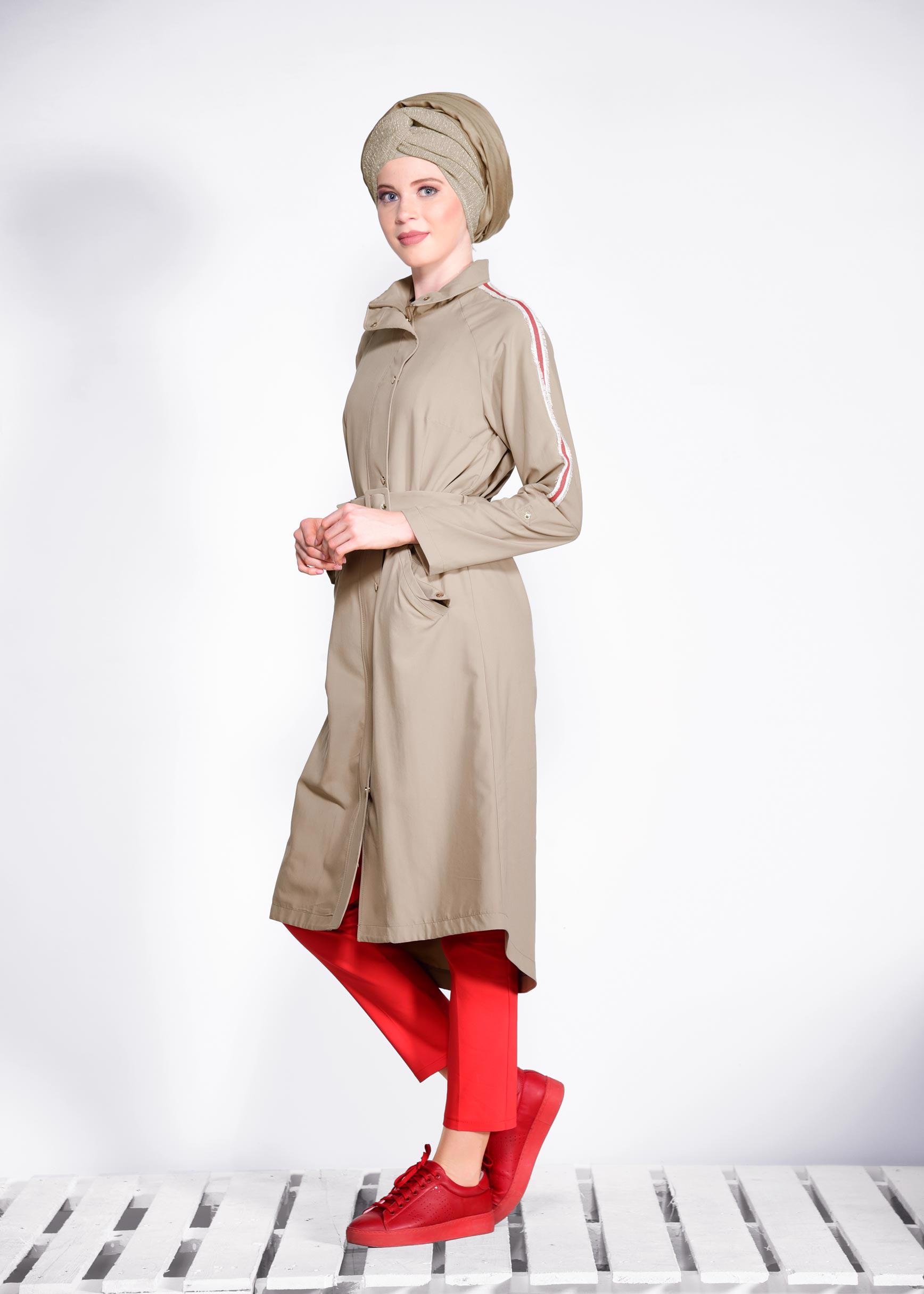 Tesettür giyim KAHVE BELİ KEMERLİ FERMUARLI GİY ÇIK 4245