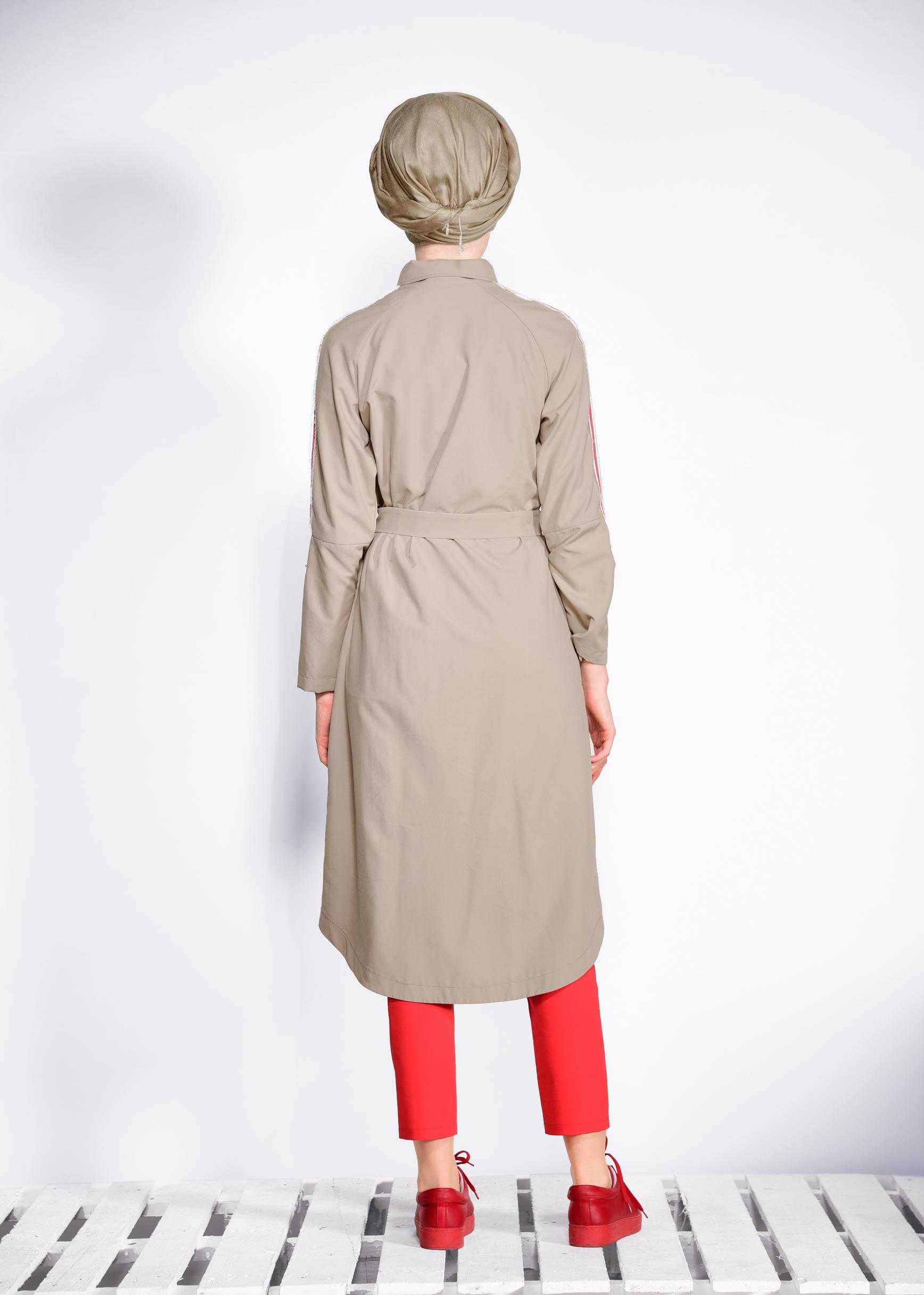 Tesettür giyim KAHVE BELİ KEMERLİ FERMUARLI GİY ÇIK 4245