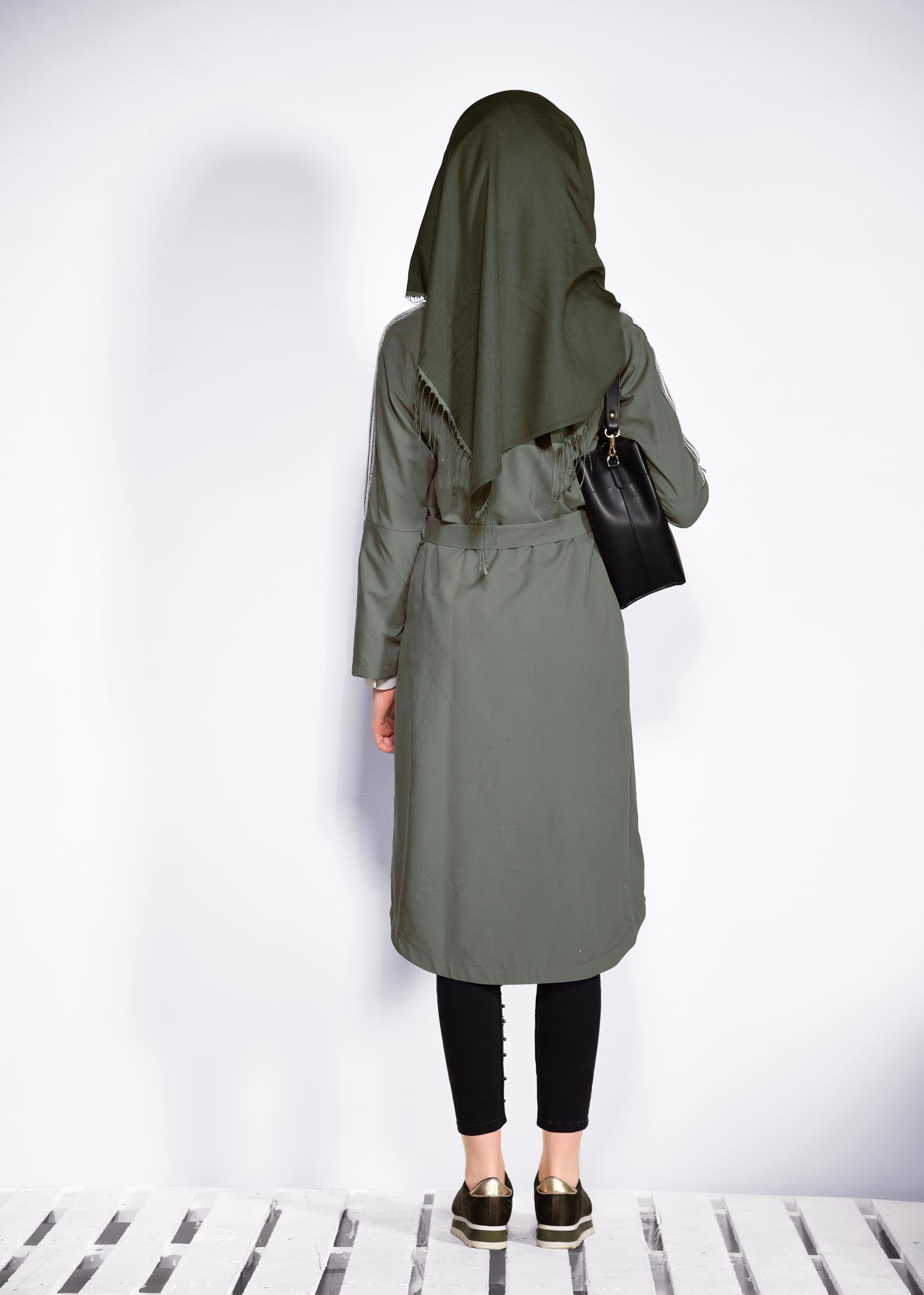 Tesettür giyim HAKİ BELİ KEMERLİ FERMUARLI GİY ÇIK 4245