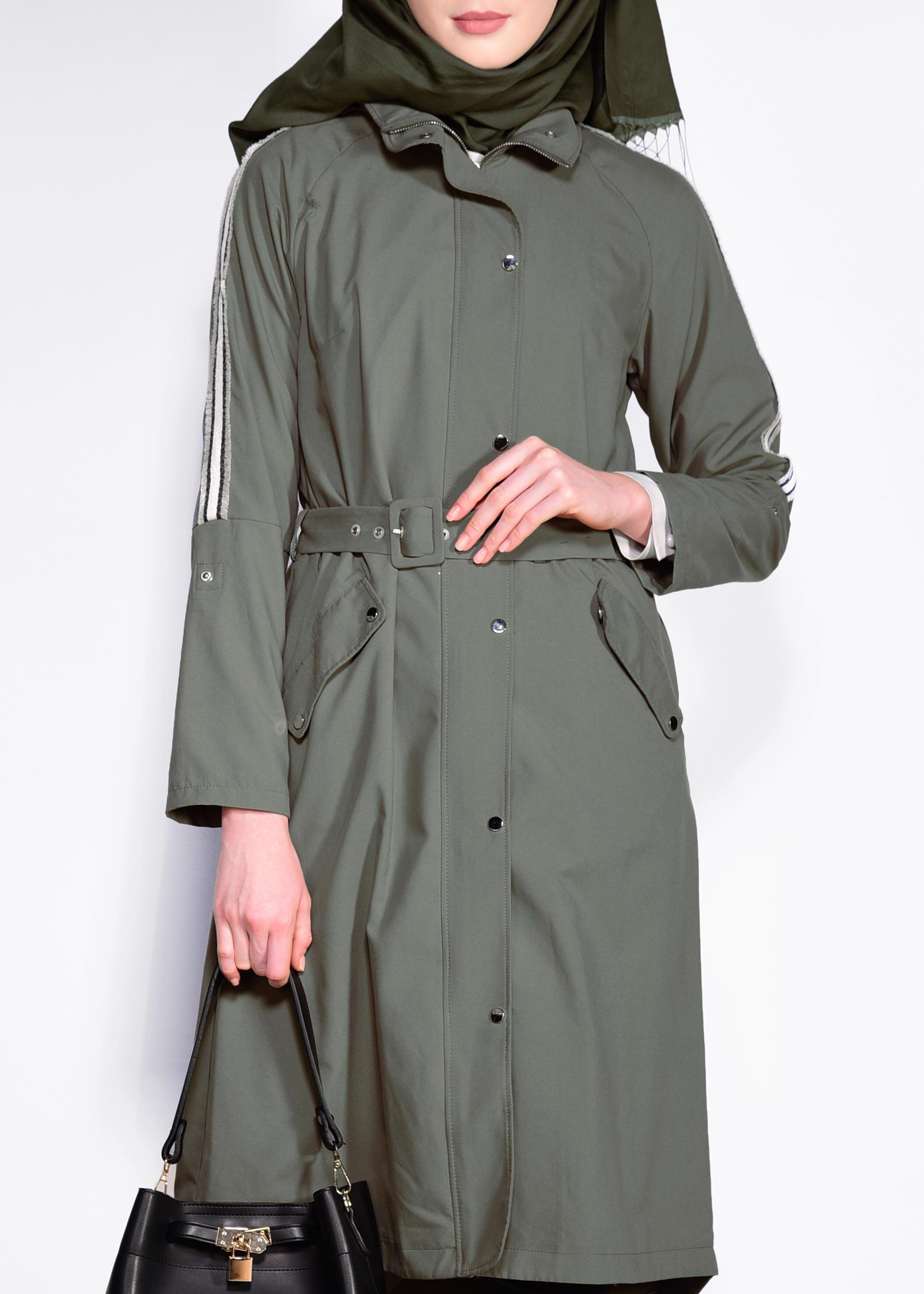 Tesettür giyim HAKİ BELİ KEMERLİ FERMUARLI GİY ÇIK 4245