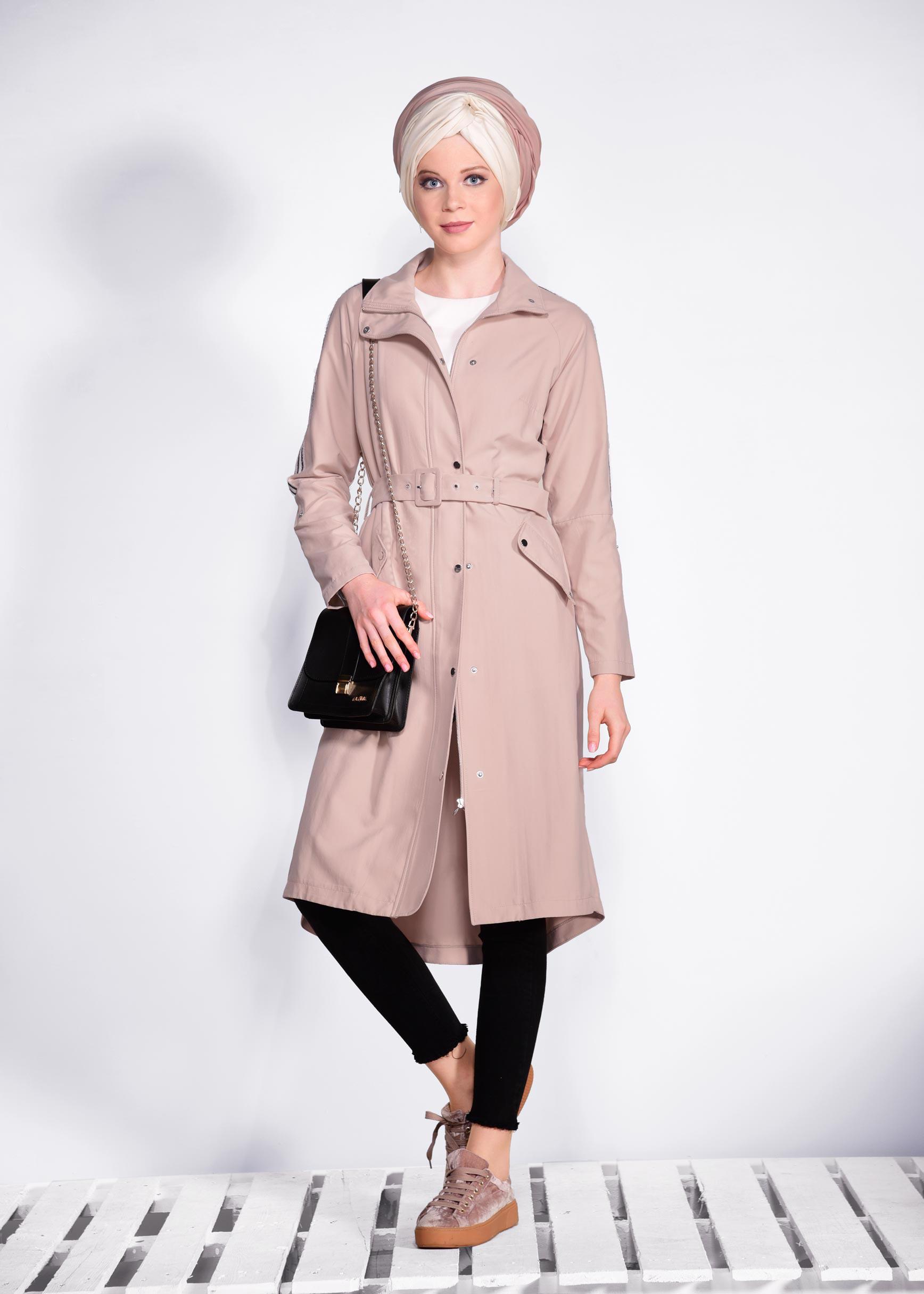 Tesettür giyim PUDRA BELİ KEMERLİ FERMUARLI GİY ÇIK 4245