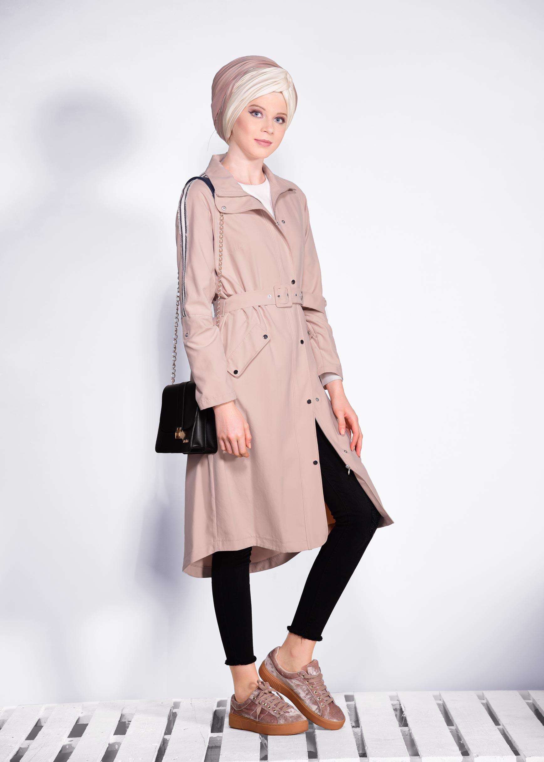 Tesettür giyim PUDRA BELİ KEMERLİ FERMUARLI GİY ÇIK 4245