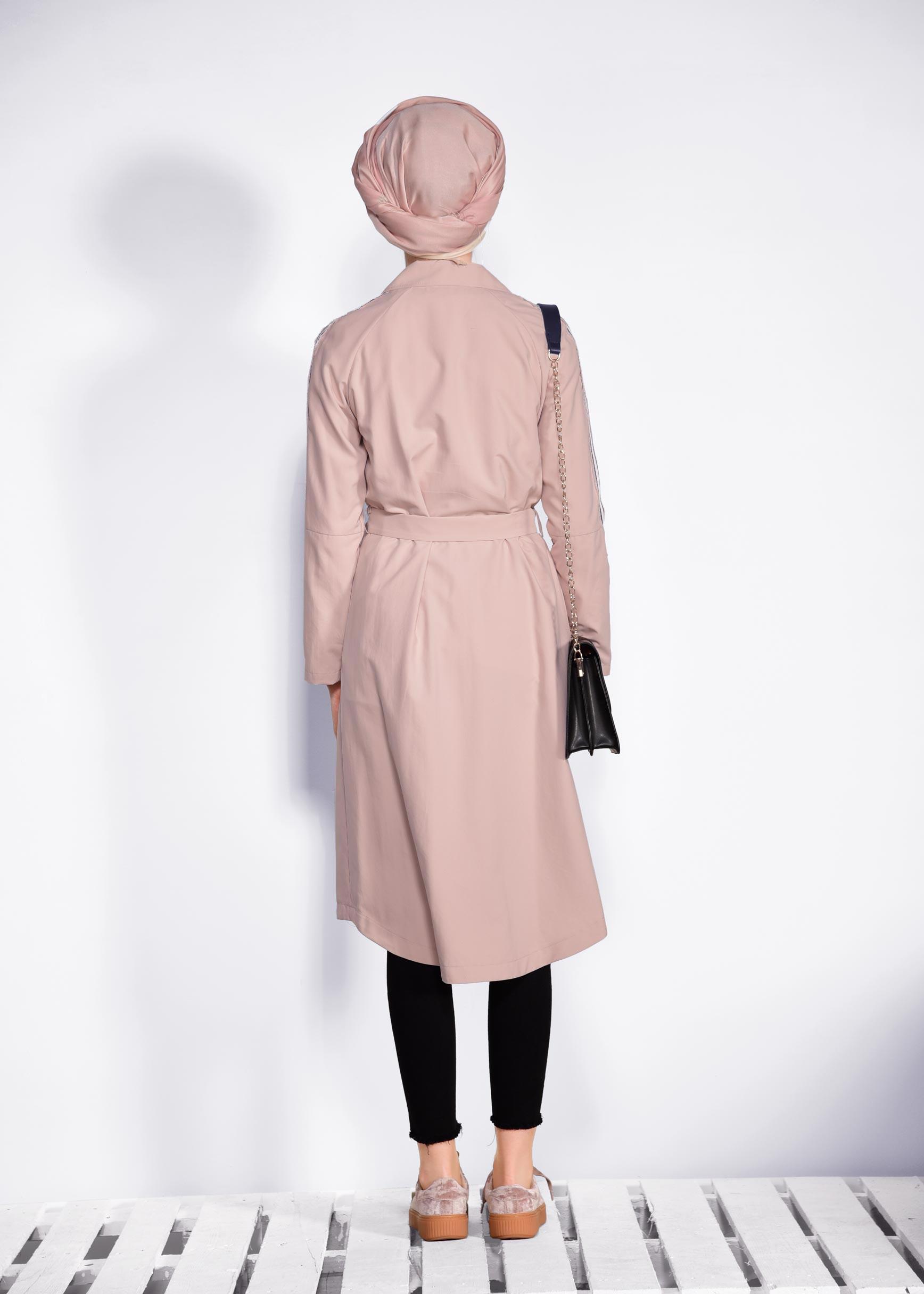 Tesettür giyim PUDRA BELİ KEMERLİ FERMUARLI GİY ÇIK 4245