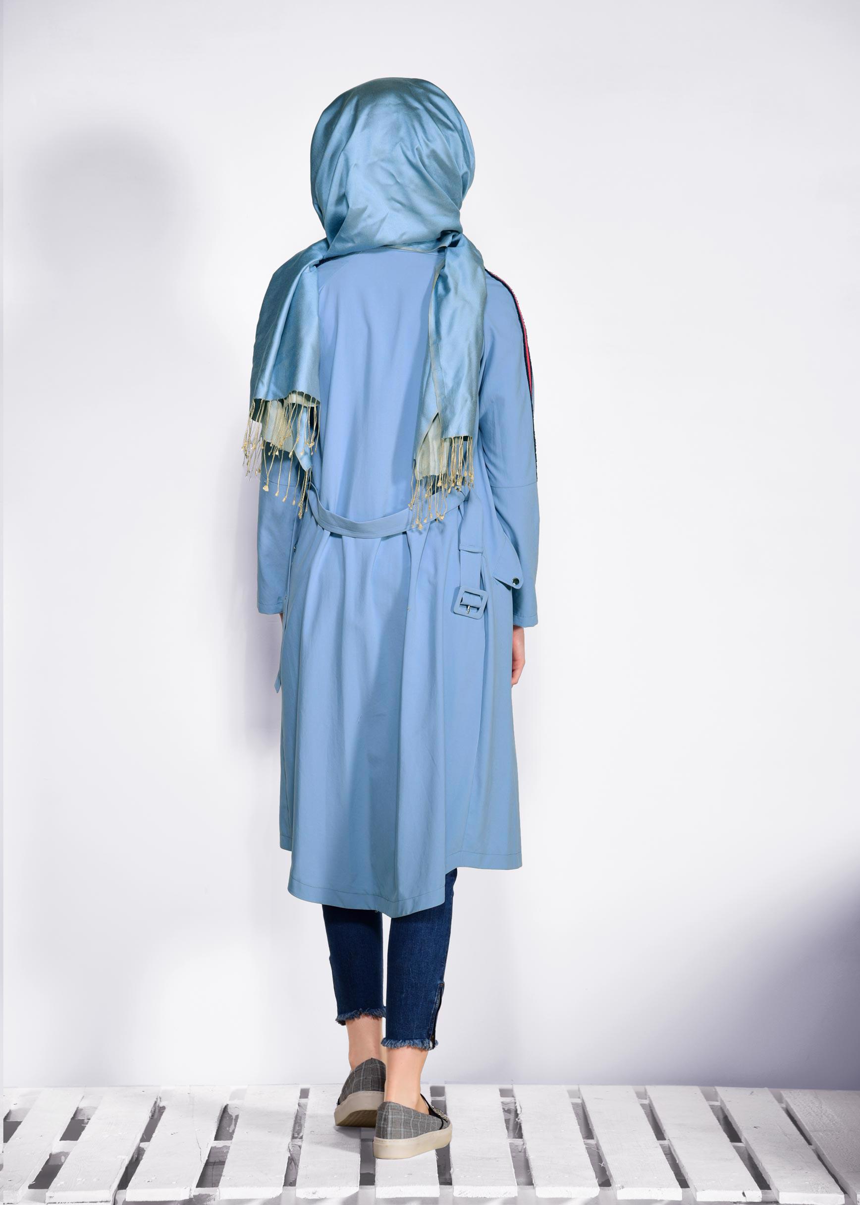 Tesettür giyim MAVİ BELİ KEMERLİ FERMUARLI GİY ÇIK 4245