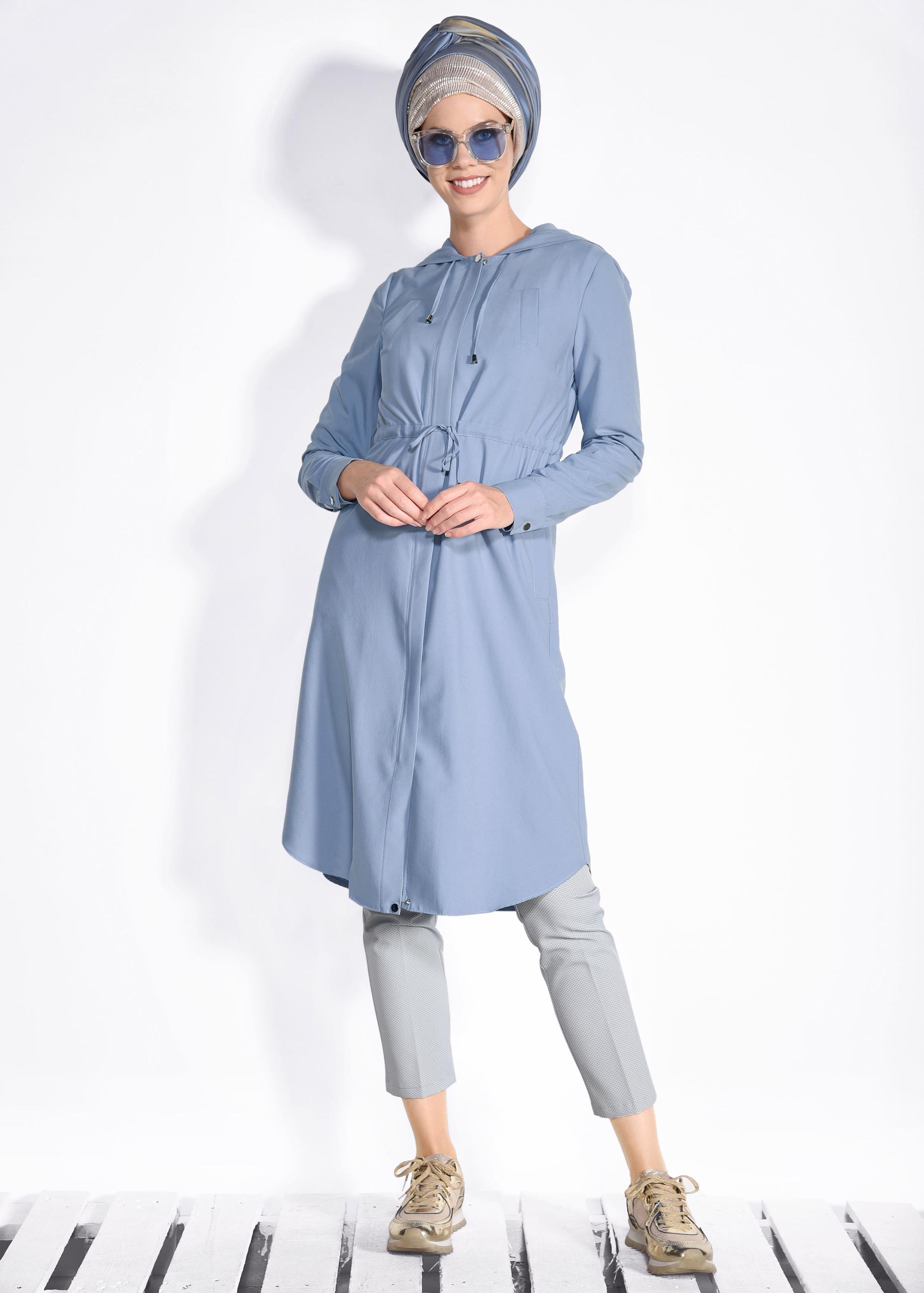 Tesettür giyim MAVİ BELİ BÜZGÜLÜ SPOR GİY ÇIK 4246