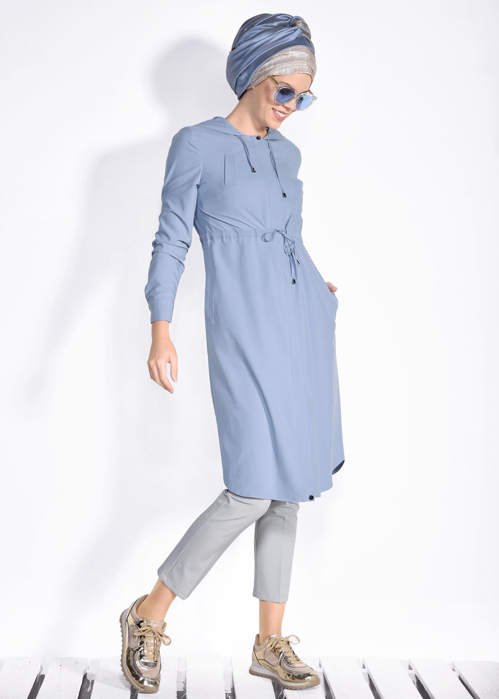 Tesettür giyim MAVİ BELİ BÜZGÜLÜ SPOR GİY ÇIK 4246