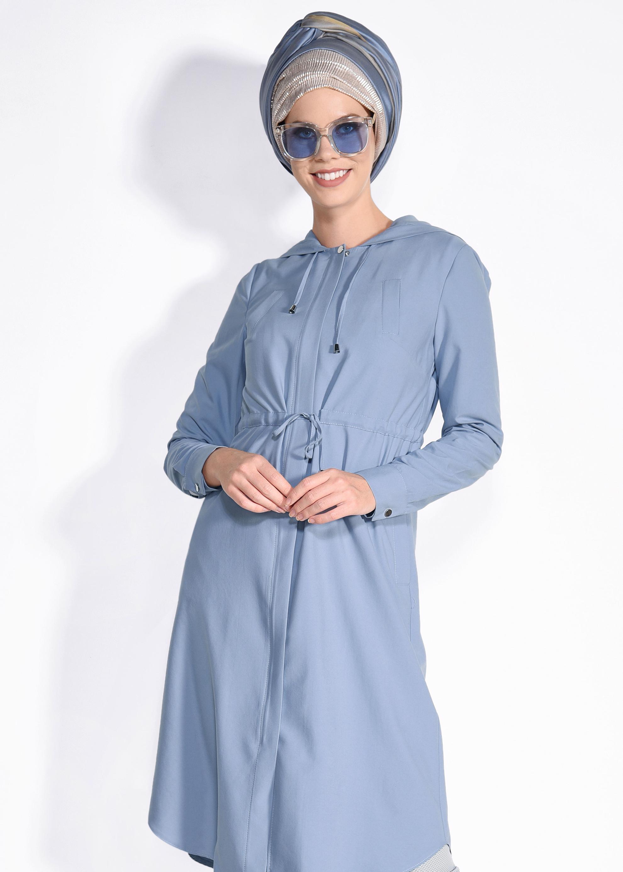 Tesettür giyim MAVİ BELİ BÜZGÜLÜ SPOR GİY ÇIK 4246