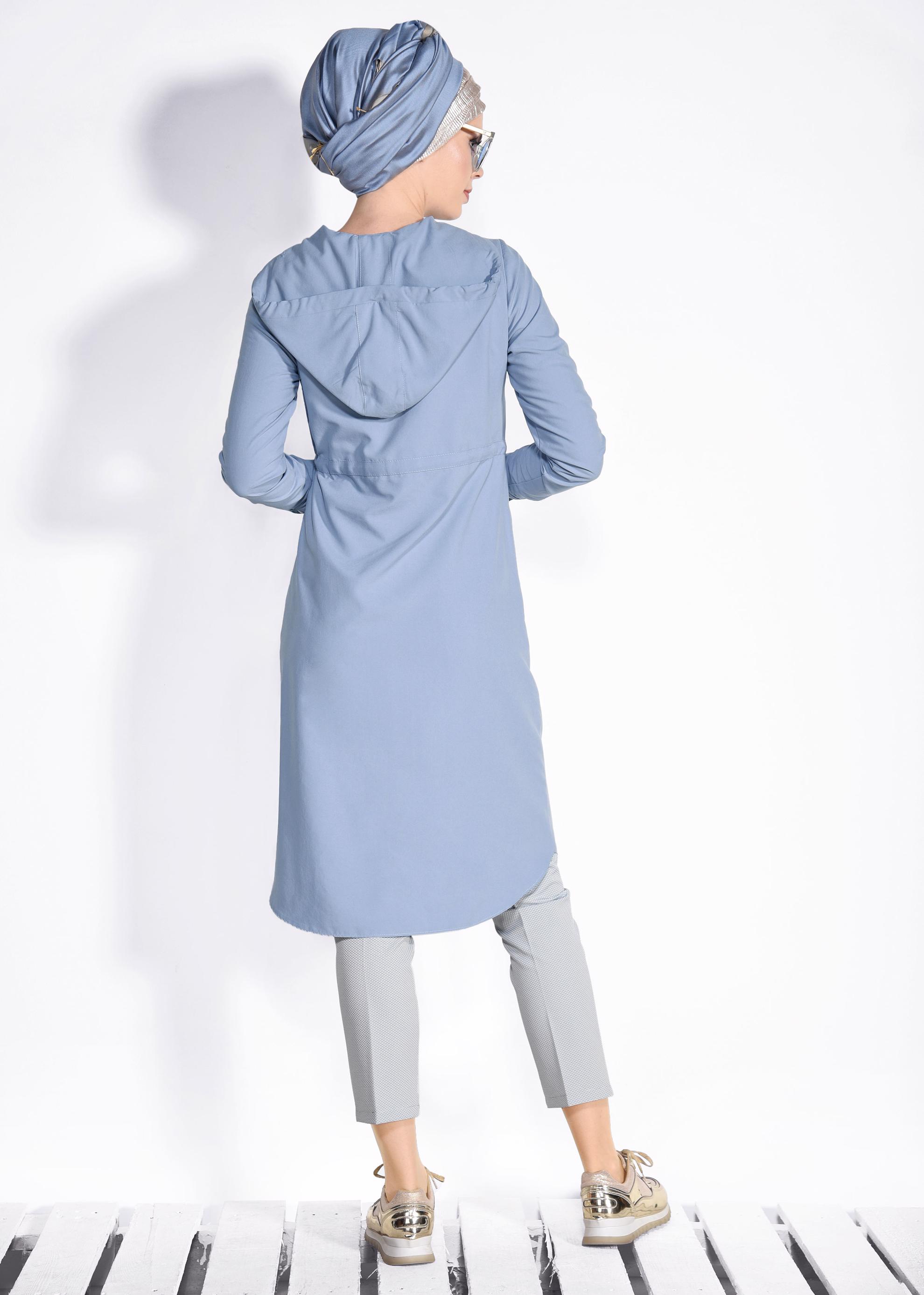 Tesettür giyim MAVİ BELİ BÜZGÜLÜ SPOR GİY ÇIK 4246