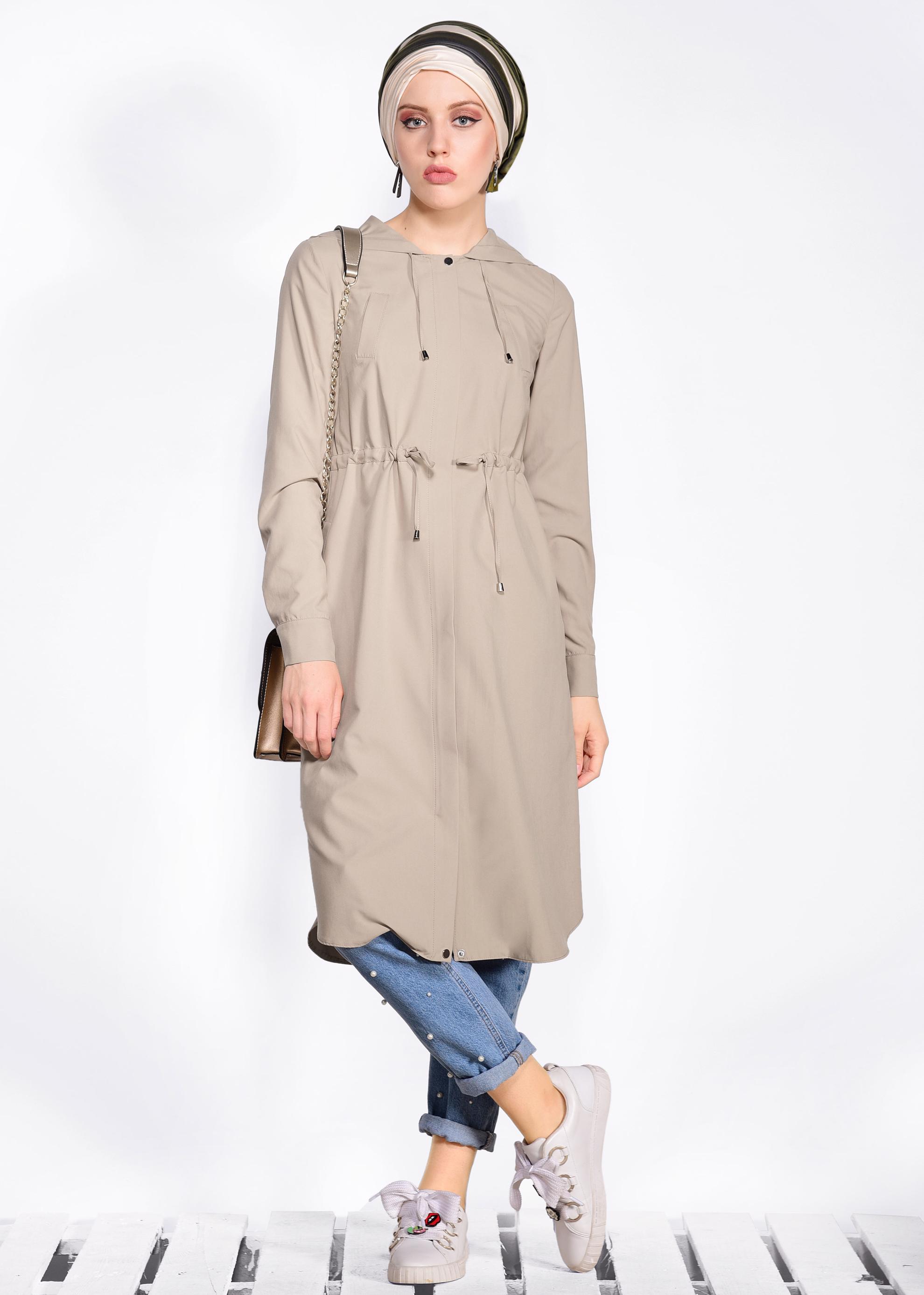 Tesettür giyim KAHVE BELİ BÜZGÜLÜ SPOR GİY ÇIK 4246