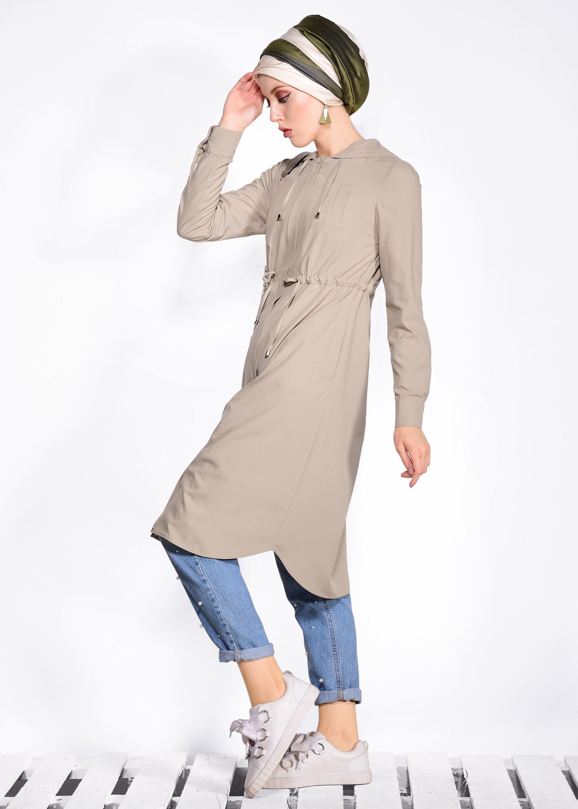 Tesettür giyim KAHVE BELİ BÜZGÜLÜ SPOR GİY ÇIK 4246