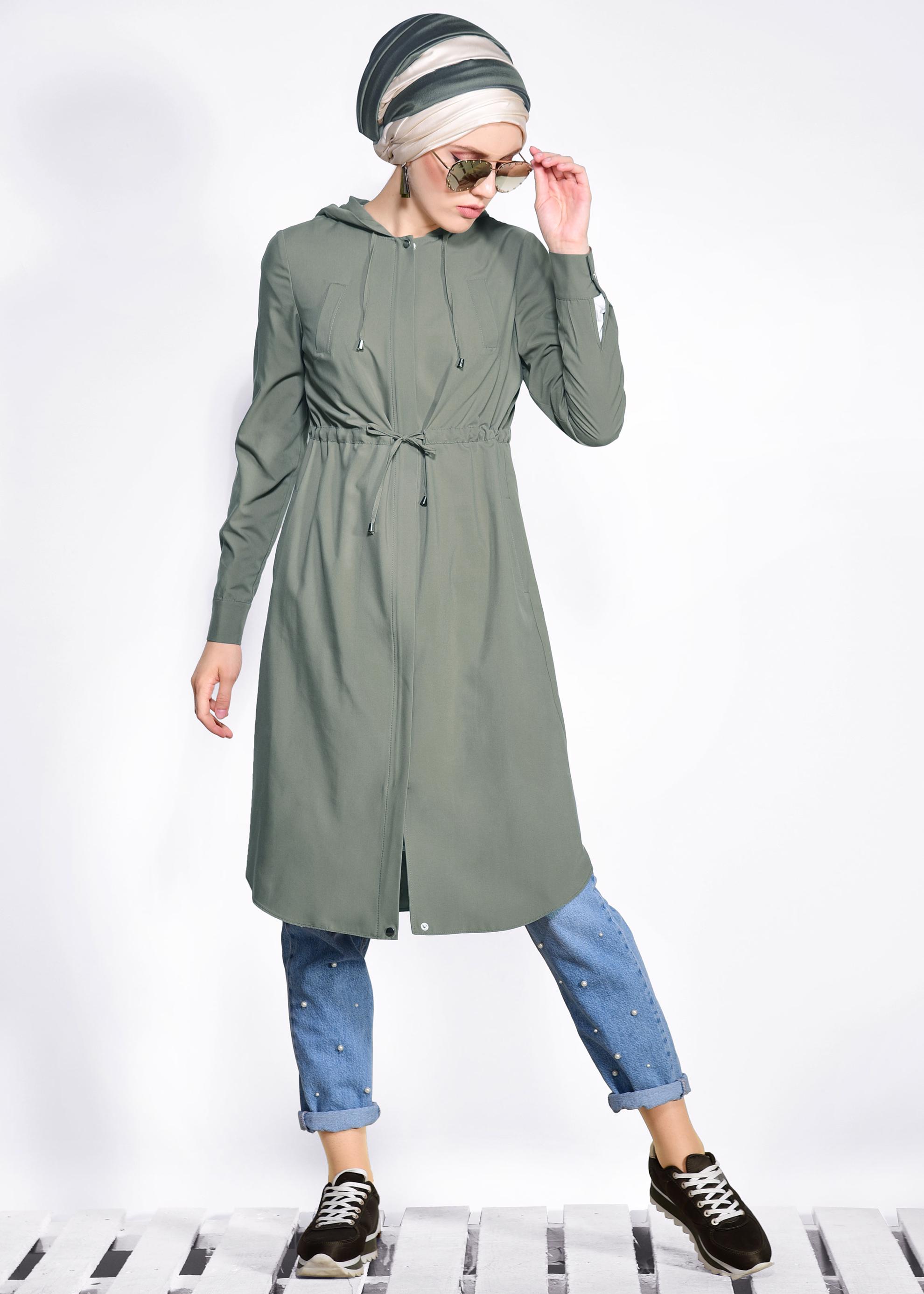 Tesettür giyim HAKİ BELİ BÜZGÜLÜ SPOR GİY ÇIK 4246