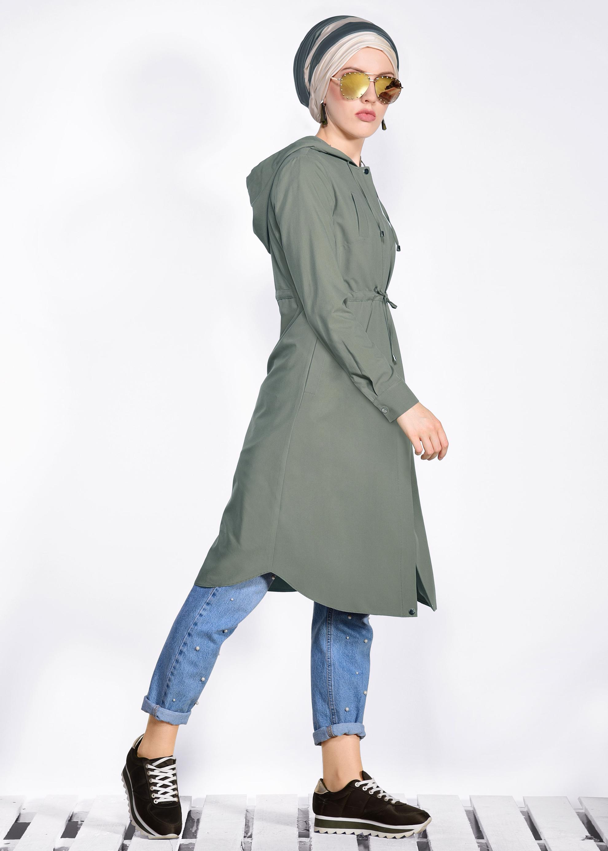 Tesettür giyim HAKİ BELİ BÜZGÜLÜ SPOR GİY ÇIK 4246