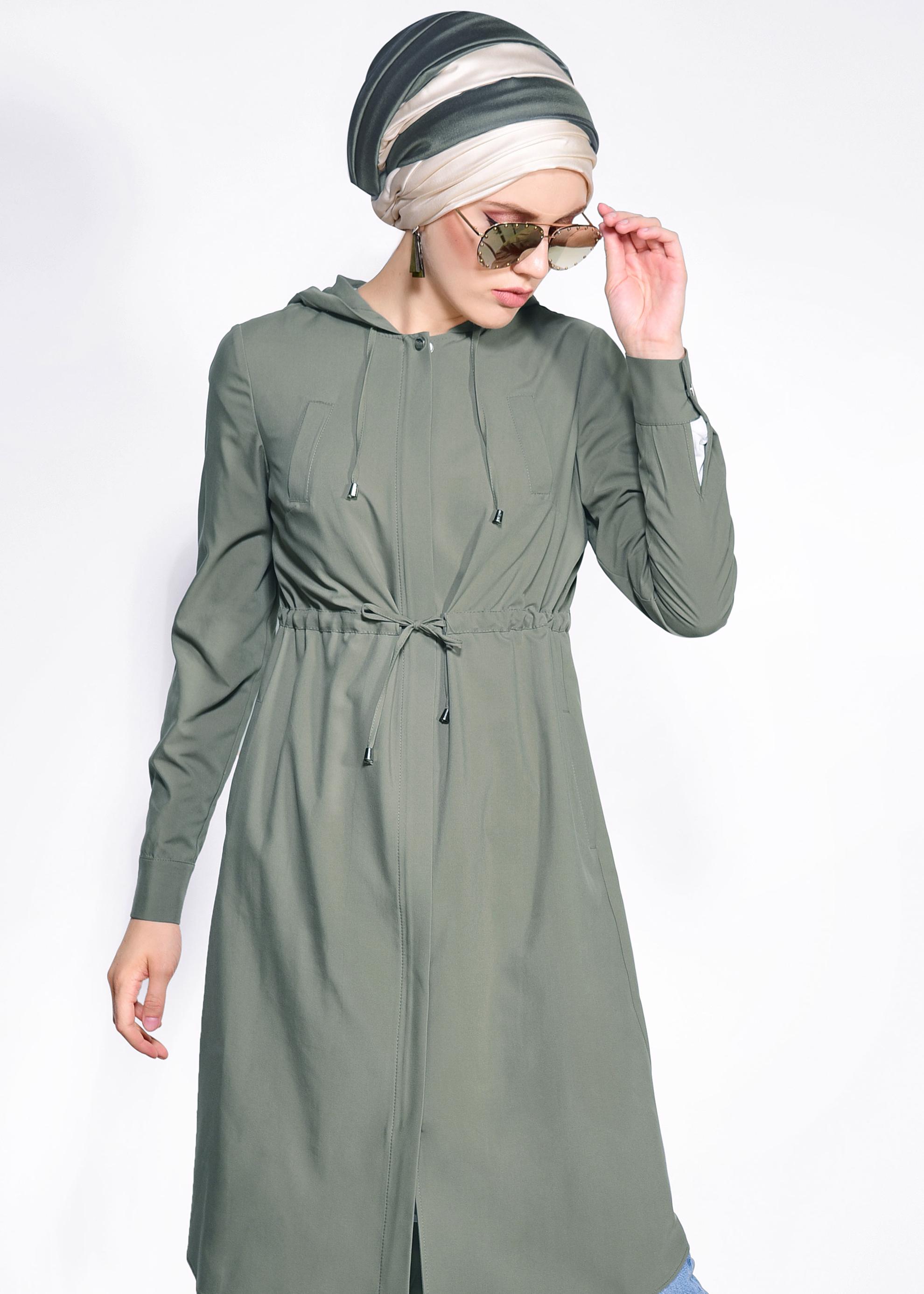 Tesettür giyim HAKİ BELİ BÜZGÜLÜ SPOR GİY ÇIK 4246