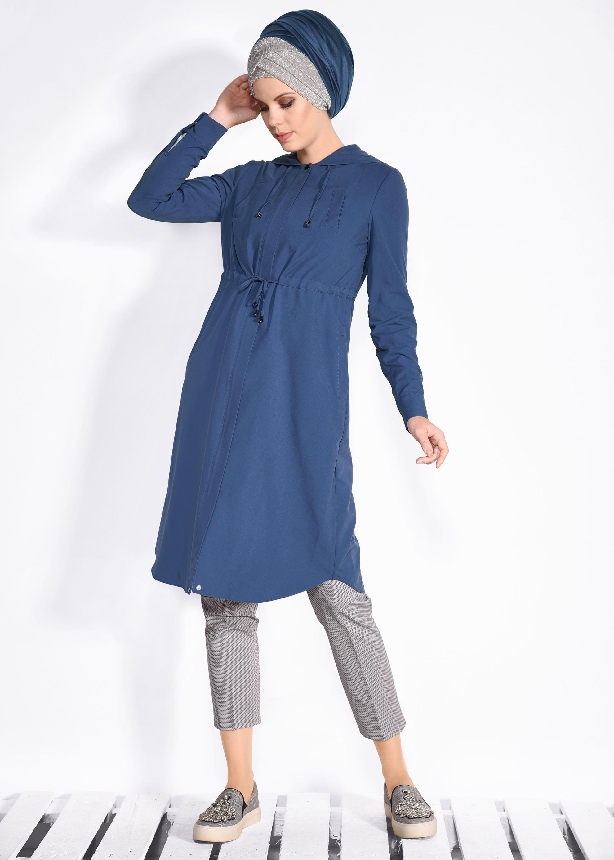 Tesettür giyim LACİVERT BELİ BÜZGÜLÜ SPOR GİY ÇIK 4246