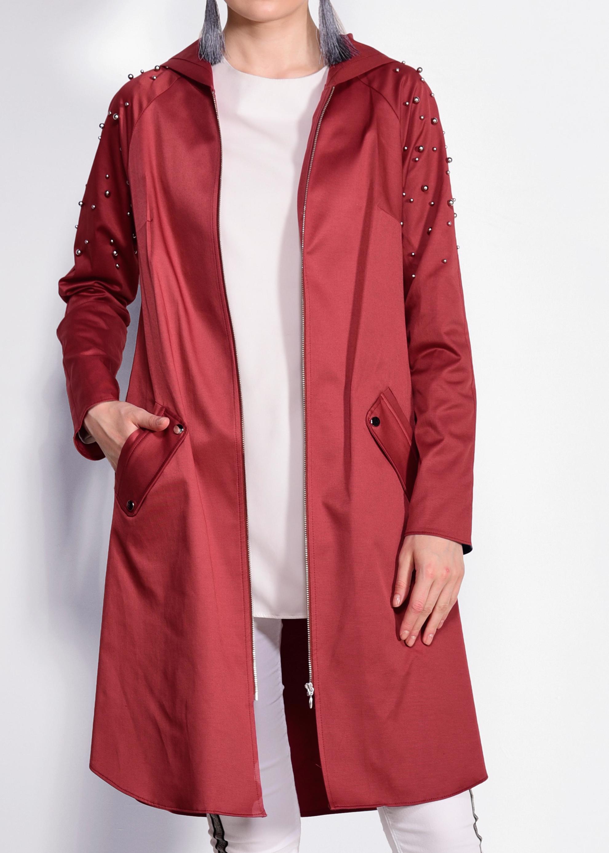 Tesettür giyim BORDO İNCİ DETAYLI KAPÜŞONLU GİY ÇIK 4247