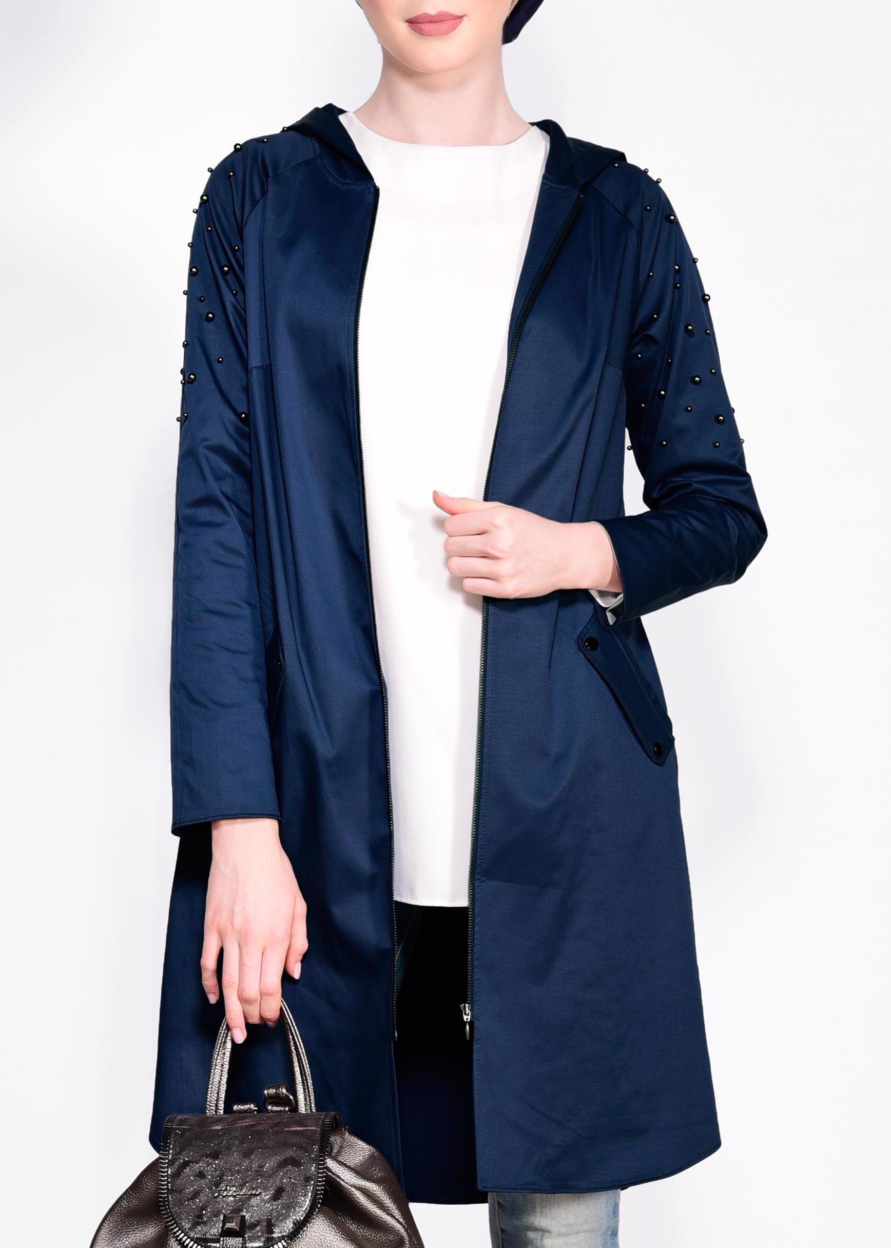 Tesettür giyim LACİVERT İNCİ DETAYLI KAPÜŞONLU GİY ÇIK 4247