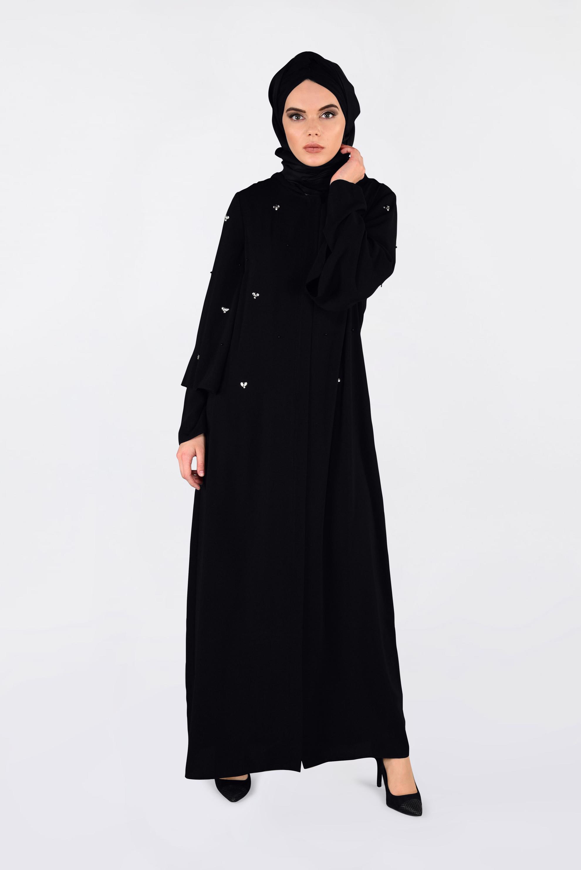 Tesettür giyim SİYAH TAŞ DETAYLI KAPÜŞONLU GİY ÇIK 4396