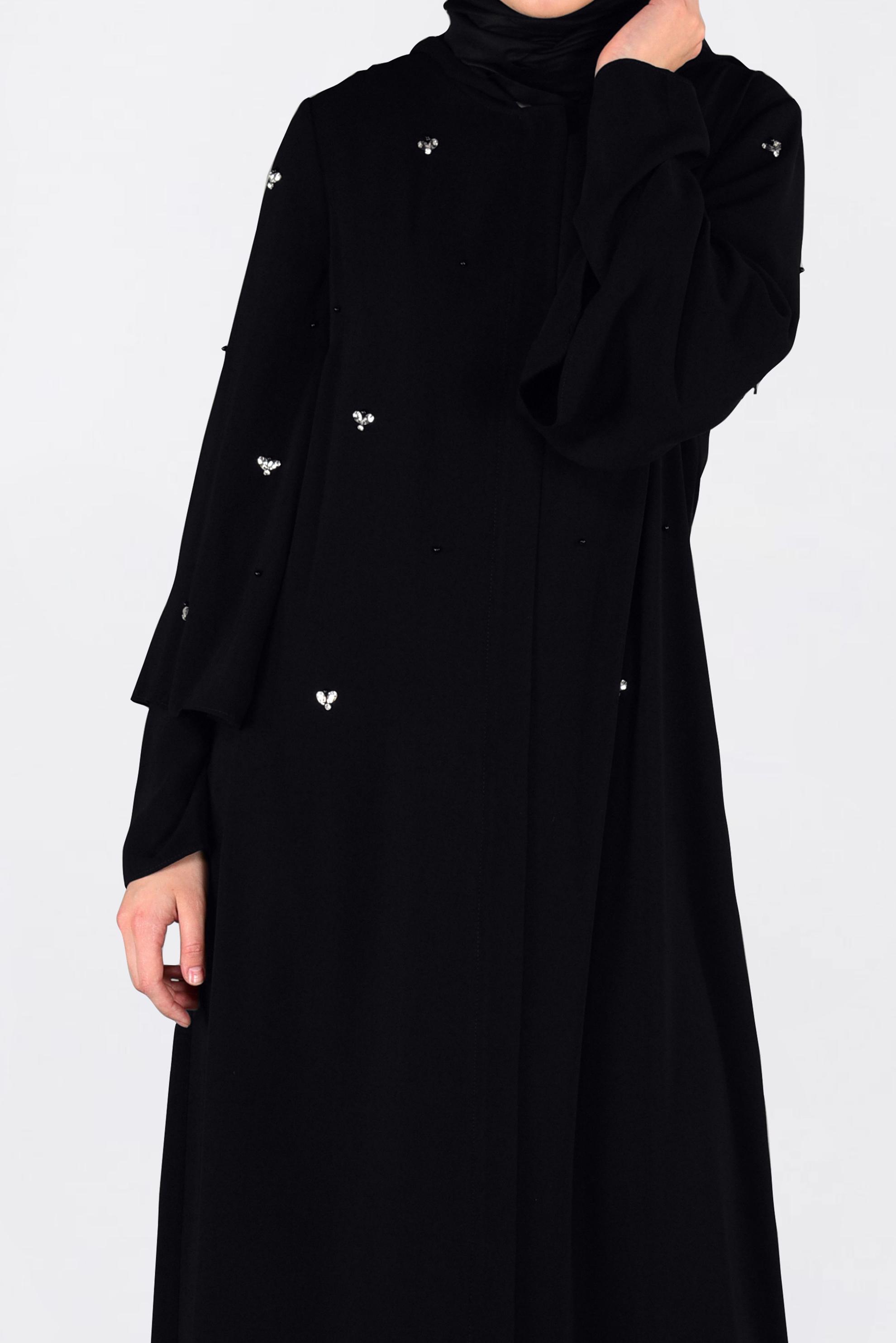 Tesettür giyim SİYAH TAŞ DETAYLI KAPÜŞONLU GİY ÇIK 4396