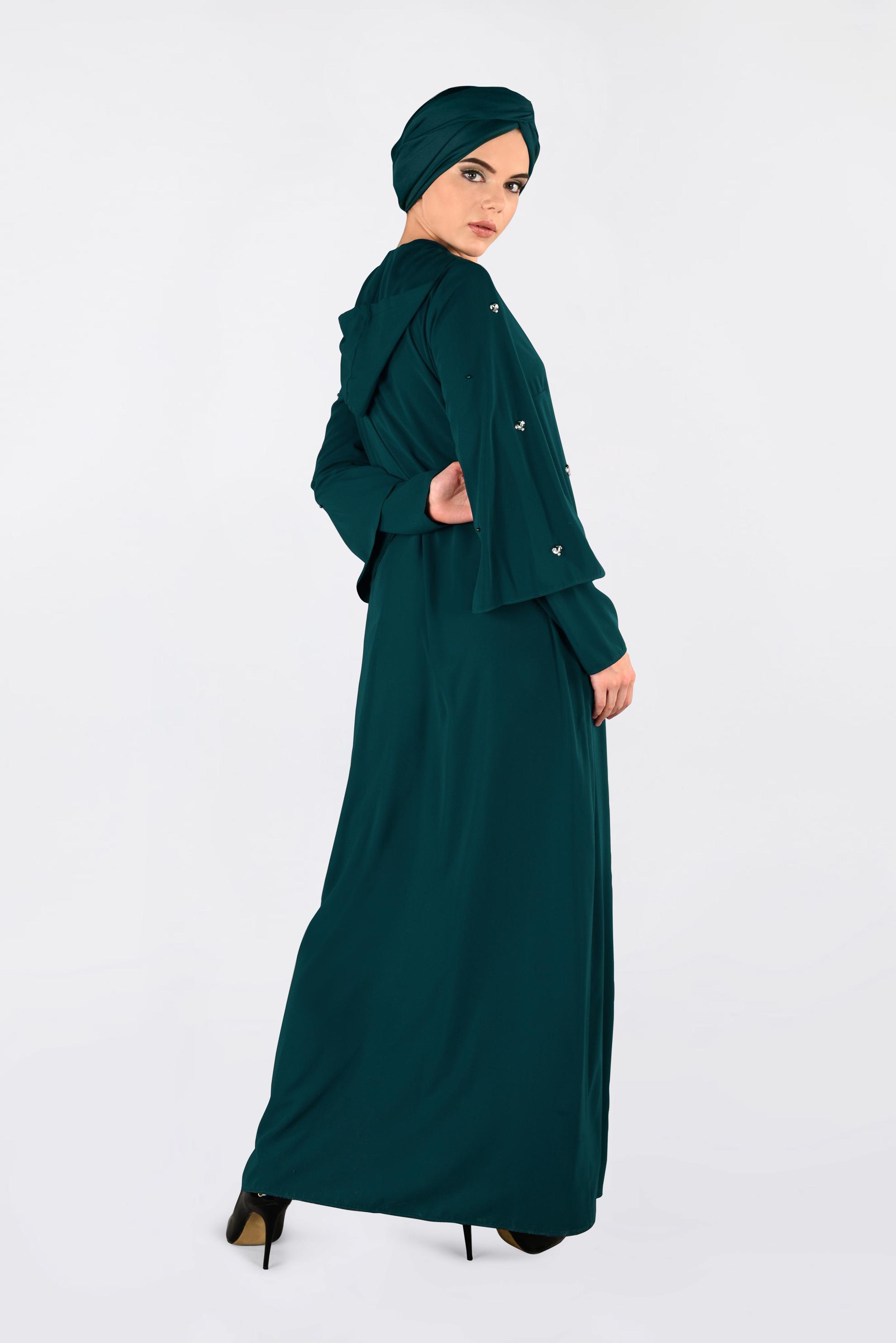 Tesettür giyim YEŞİL TAŞ DETAYLI KAPÜŞONLU GİY ÇIK 4396