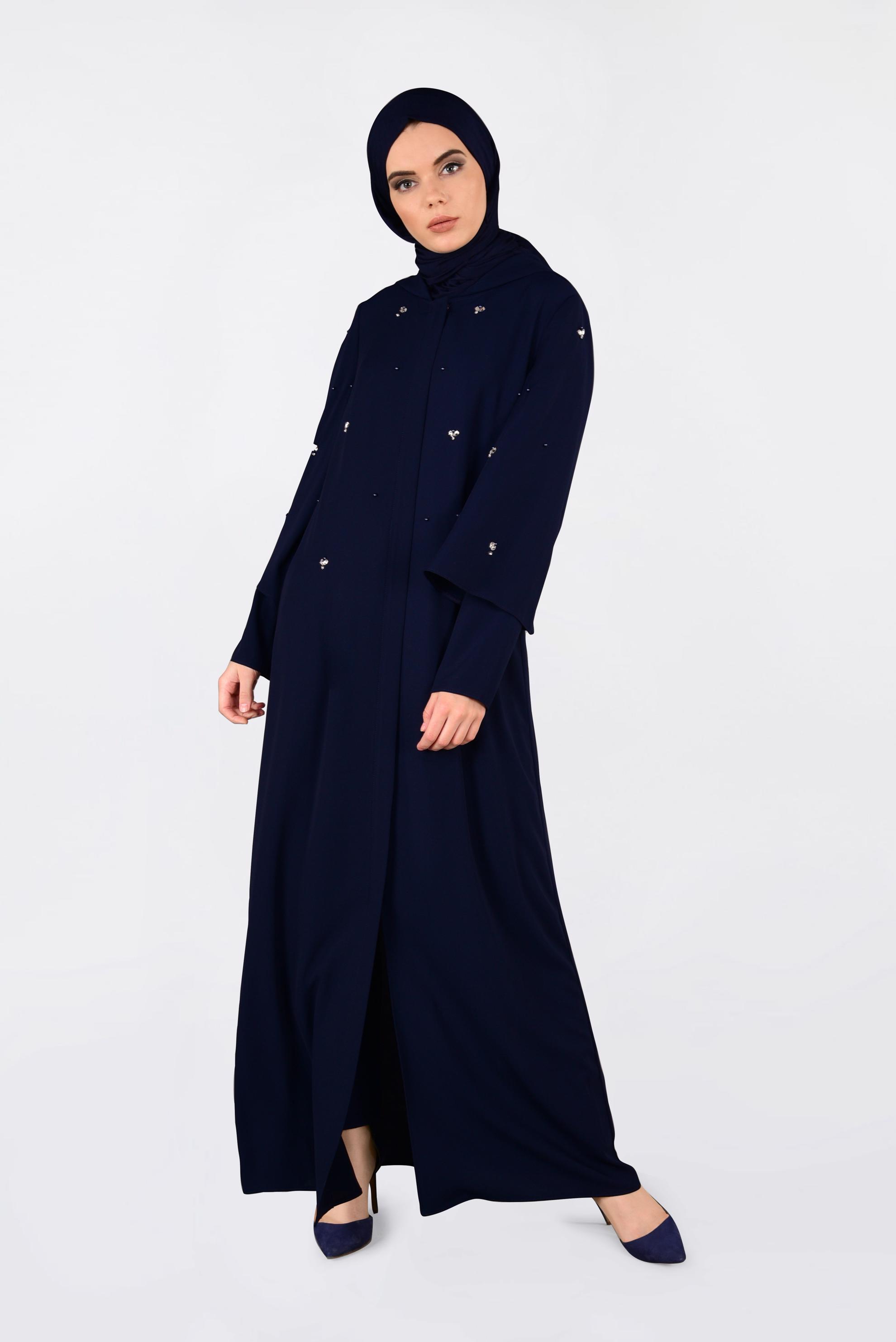 Tesettür giyim LACİVERT TAŞ DETAYLI KAPÜŞONLU GİY ÇIK 4396