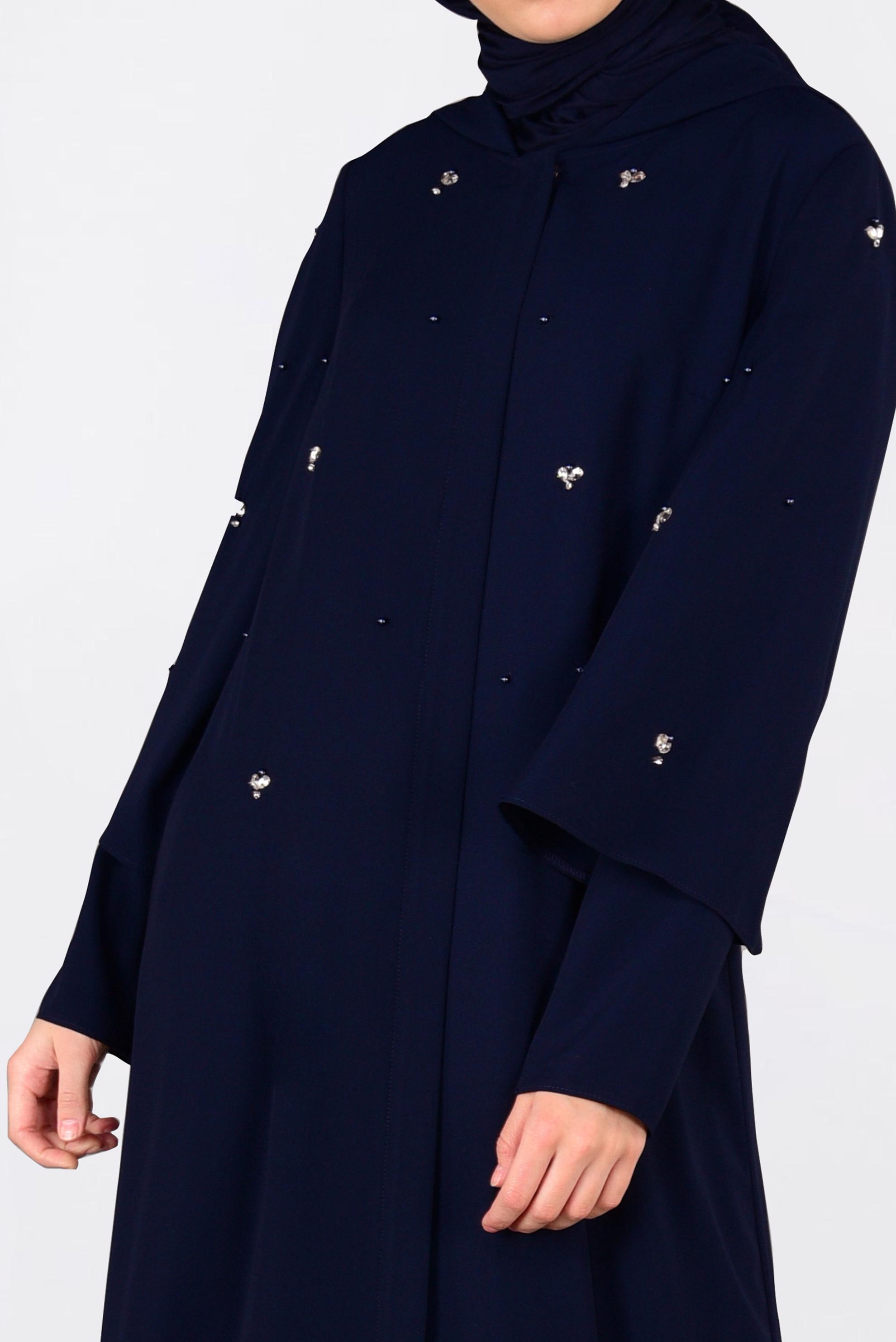 Tesettür giyim LACİVERT TAŞ DETAYLI KAPÜŞONLU GİY ÇIK 4396