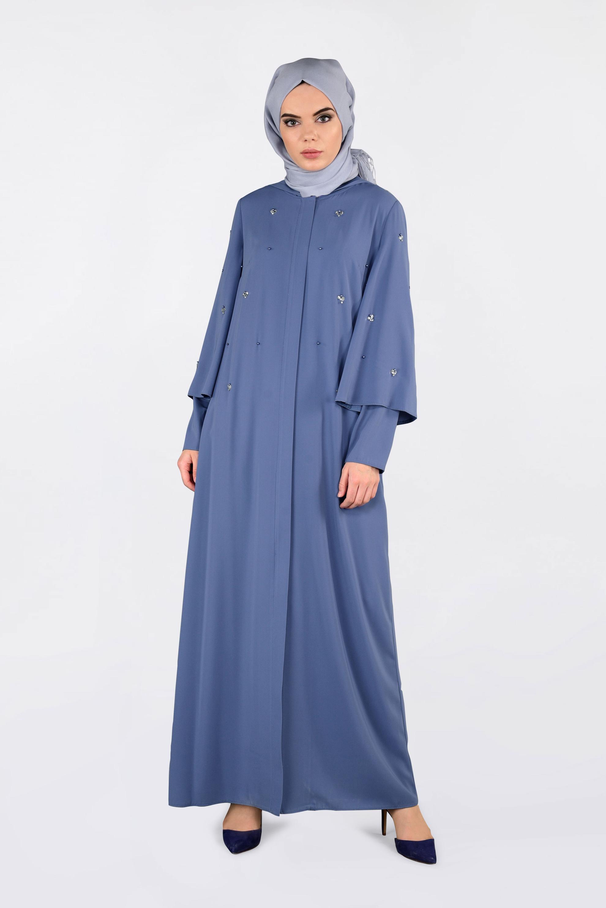 Tesettür giyim LACİVERT TAŞ DETAYLI KAPÜŞONLU GİY ÇIK 4396