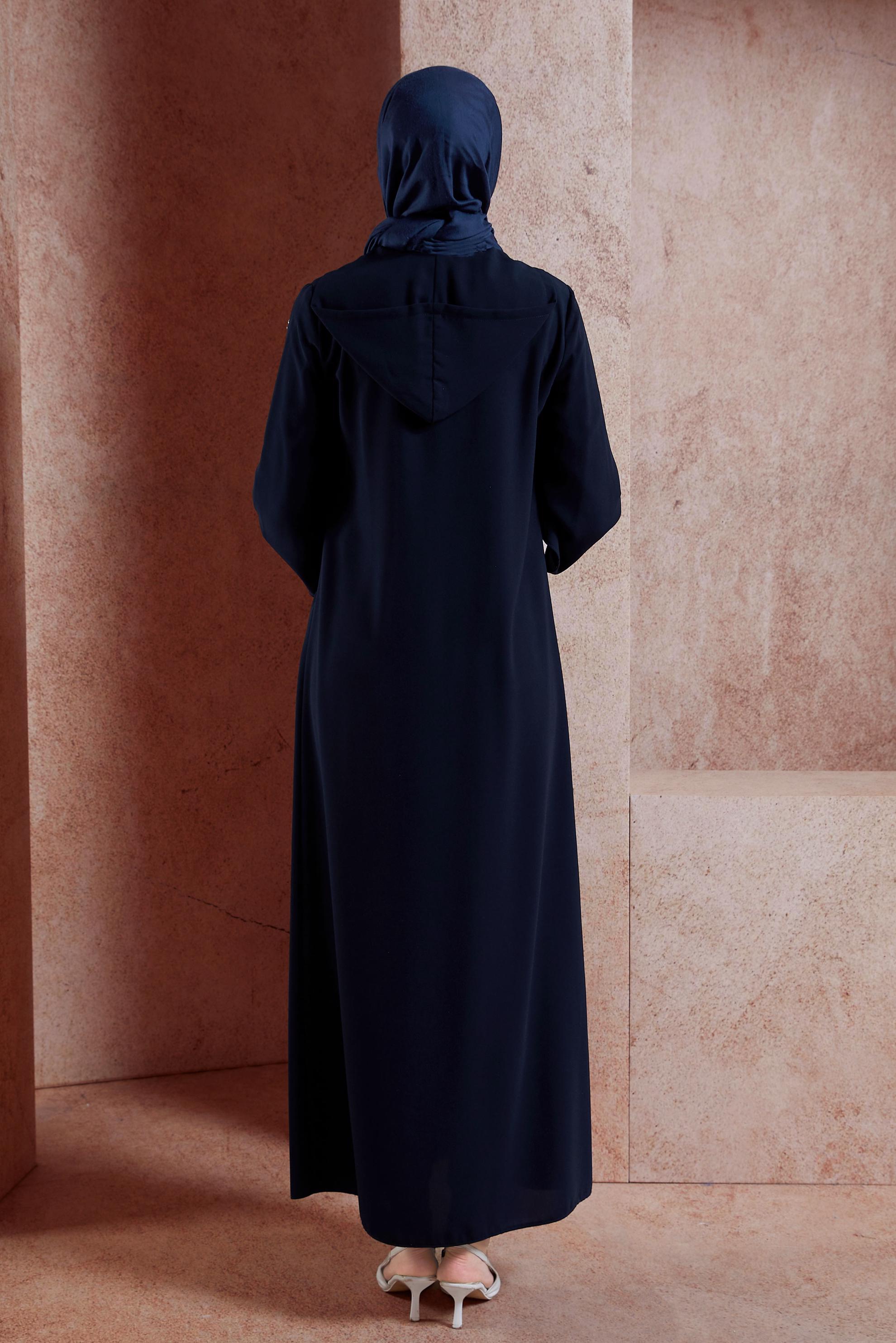 Tesettür giyim LACİVERT TAŞ DETAYLI KAPÜŞONLU GİY ÇIK 4396