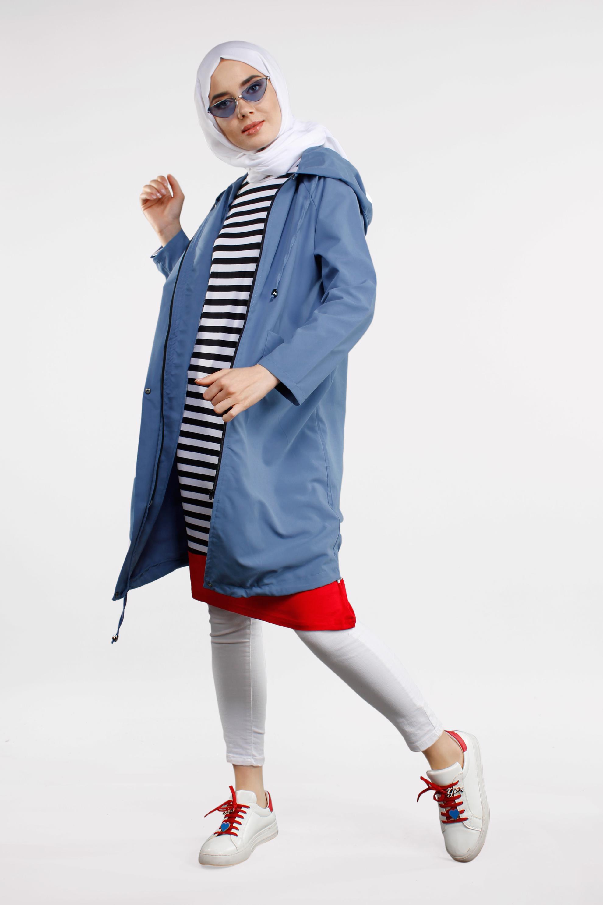 Tesettür giyim LACİVERT CEPLİ ÖNDEN FERMUARLI GİY ÇIK 4509 