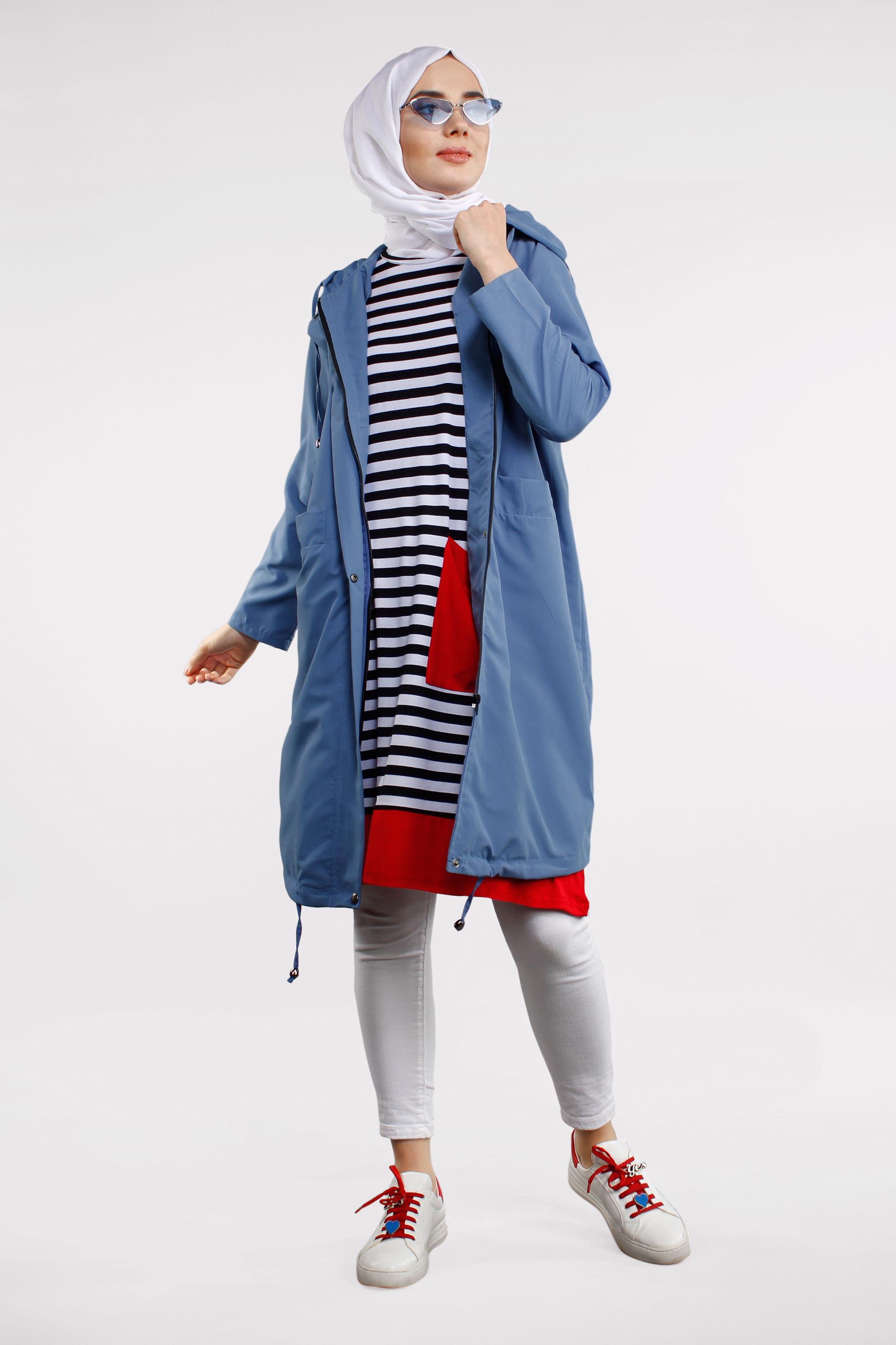 Tesettür giyim LACİVERT CEPLİ ÖNDEN FERMUARLI GİY ÇIK 4509 