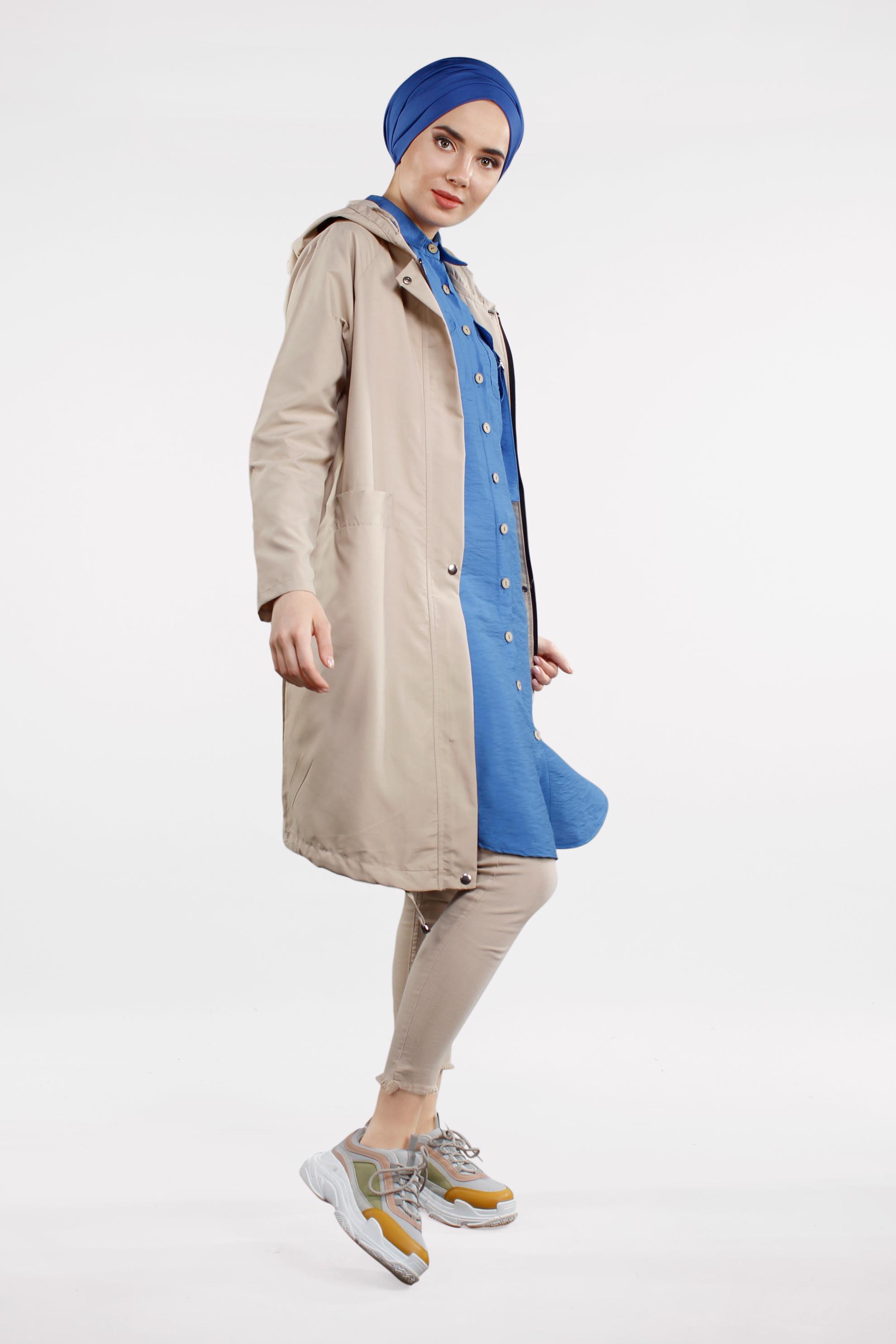 Tesettür giyim BEJ CEPLİ ÖNDEN FERMUARLI GİY ÇIK 4509 