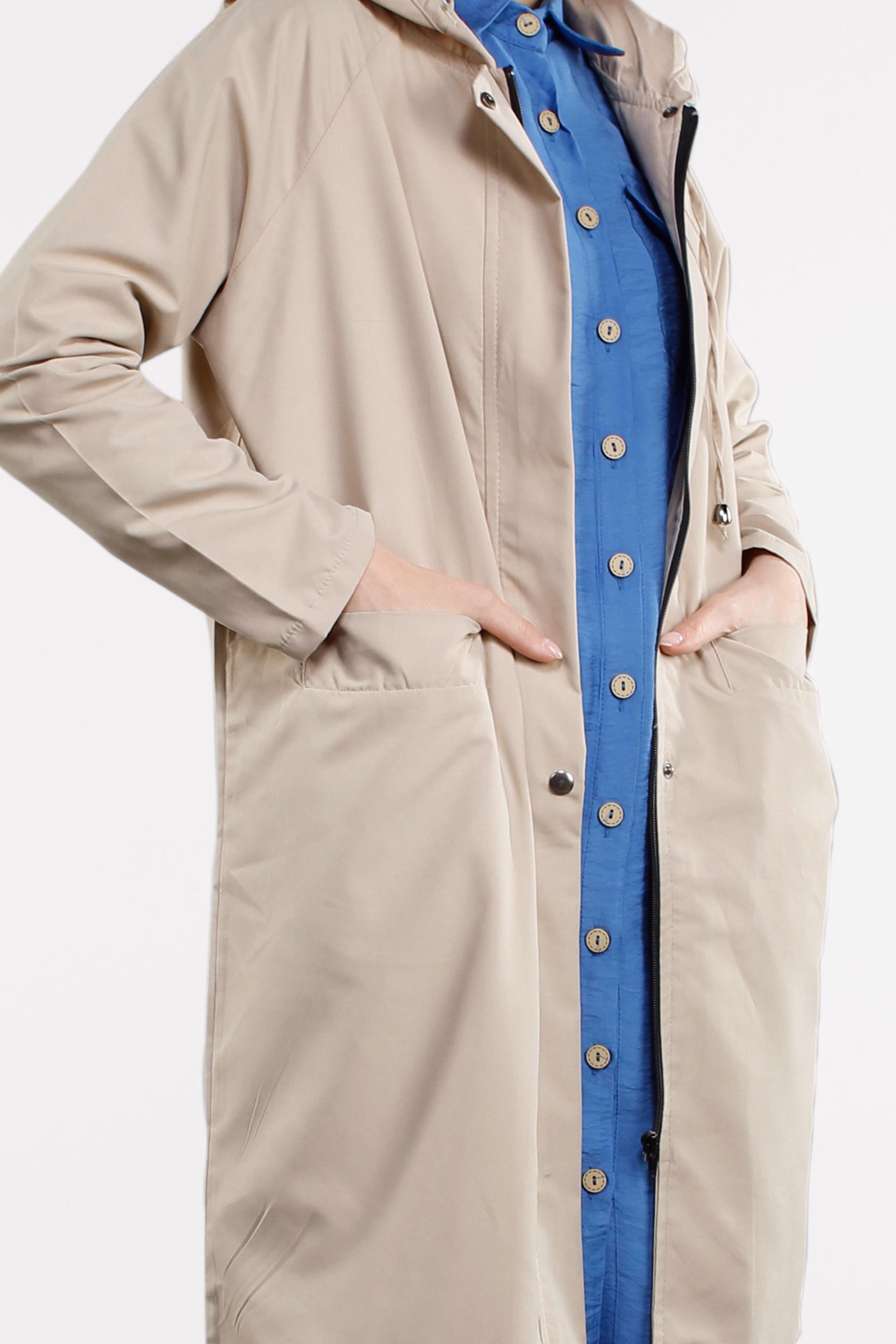 Tesettür giyim BEJ CEPLİ ÖNDEN FERMUARLI GİY ÇIK 4509 