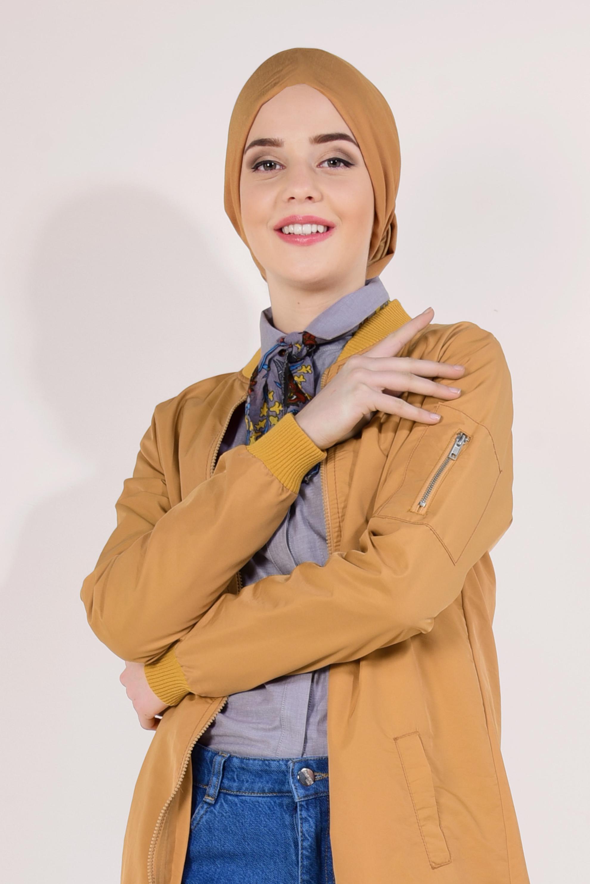 Hijab clothing YELLOW Sleeve Zipper Detail Jacket 4510 